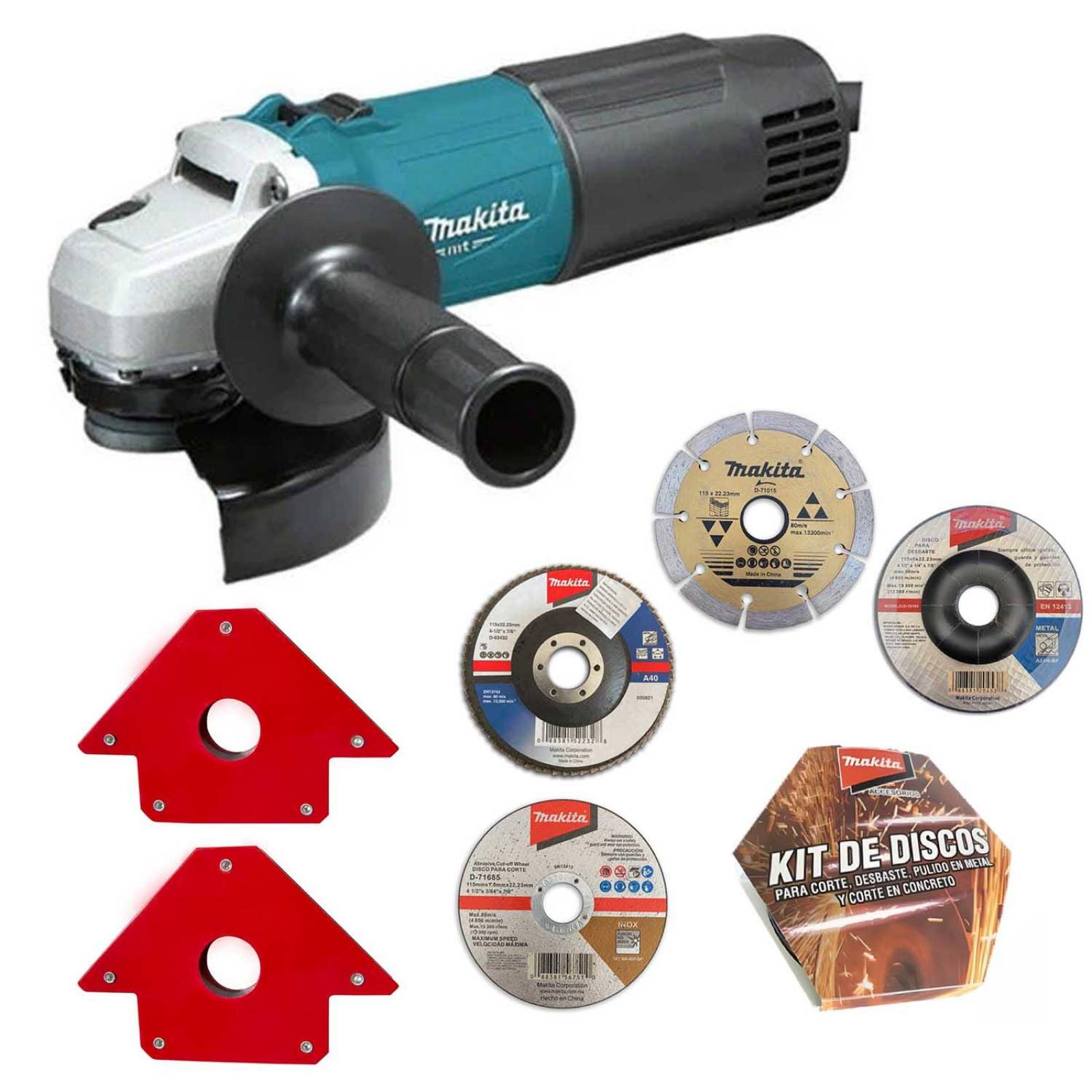 Esmeril Angular Electrico Makita Set De Discos + 2 escuadras 