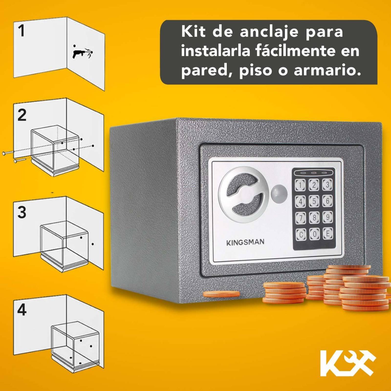 Caja Fuerte Negra De Seguridad Digital Con Llave Pequeña Gris 1