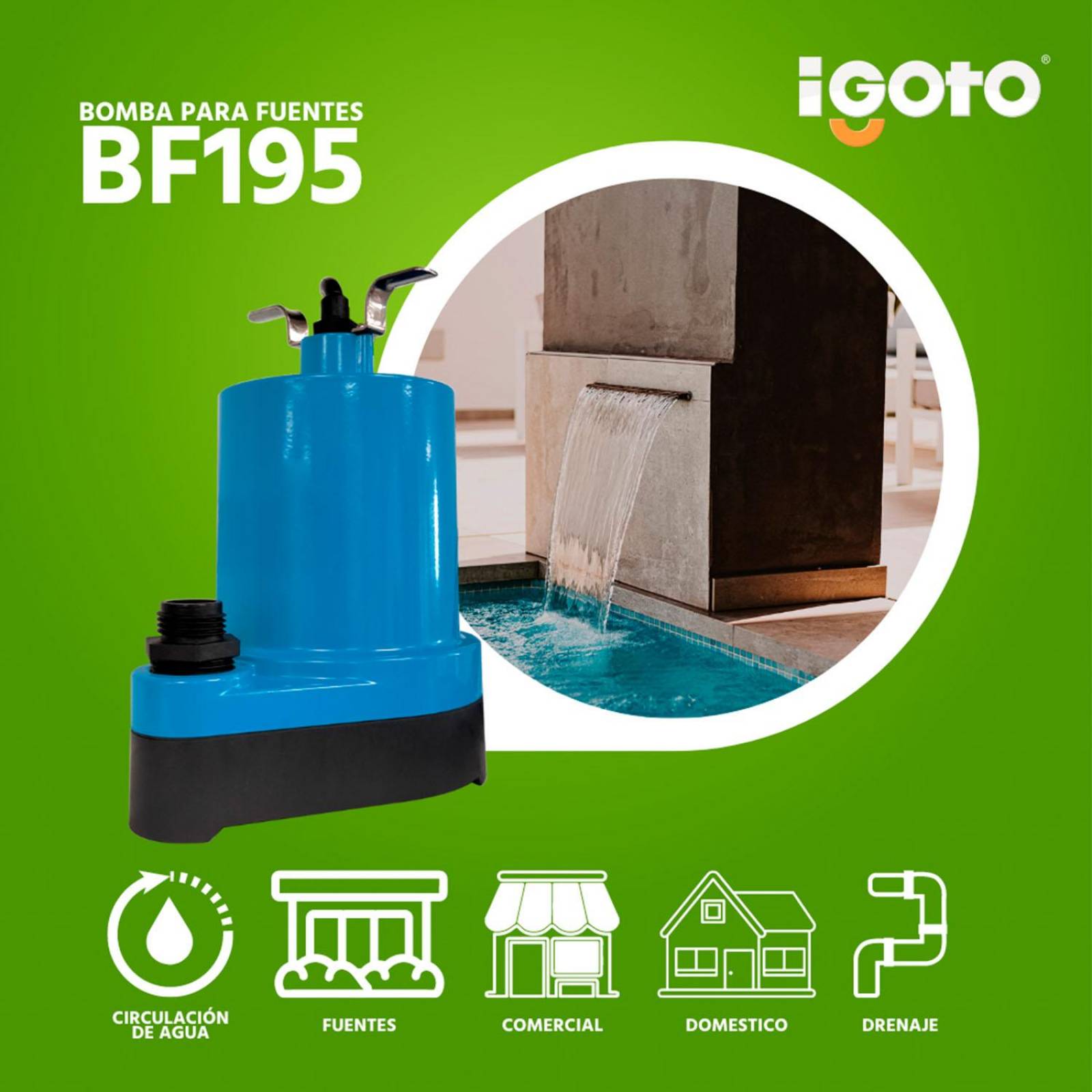 Bomba Sumergible Igoto Para Fuente 1/6 Hp 6 Metros 124w 