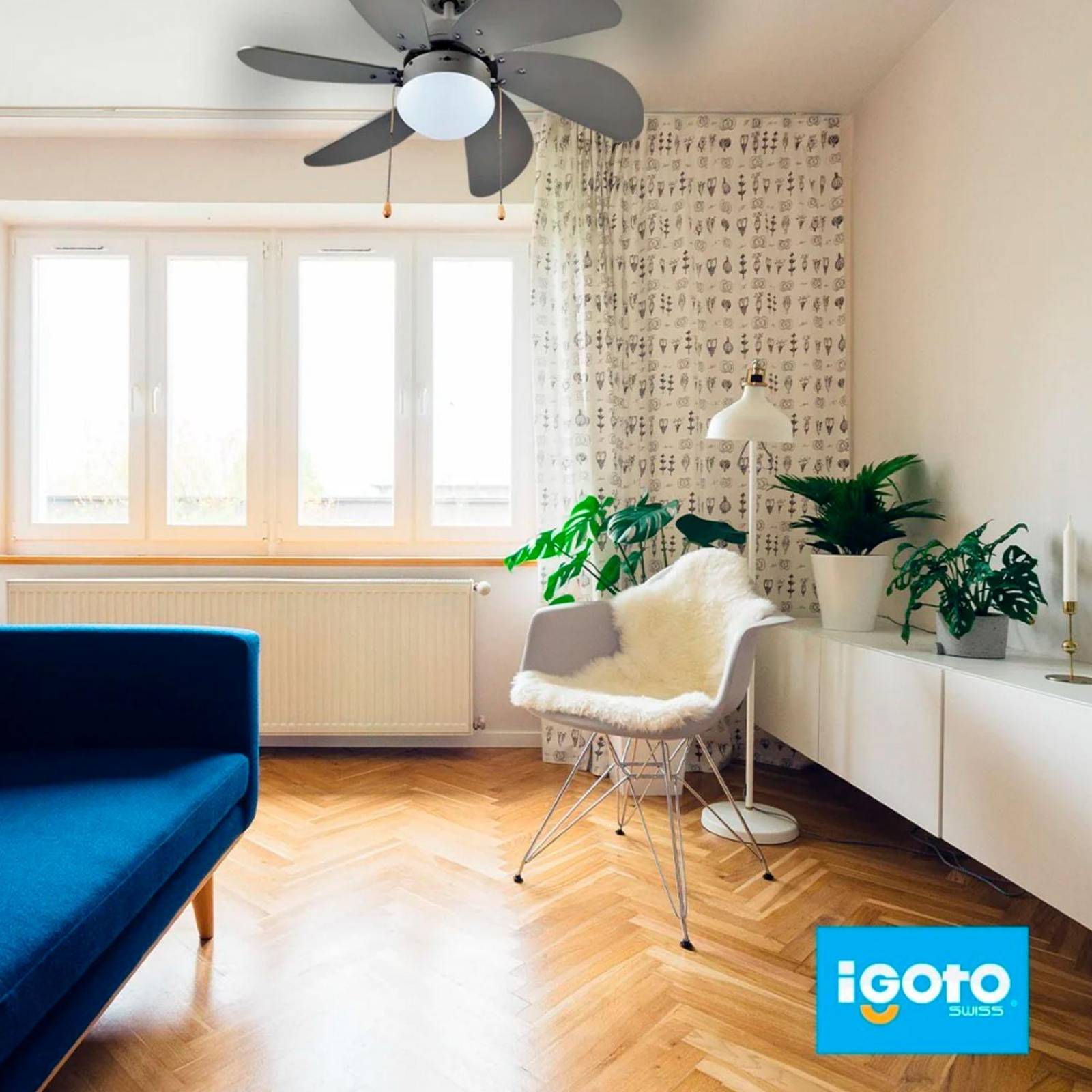Ventilador De Techo Luz 6 Aspas Con Cadena 60W Ventum 76 Cm 
