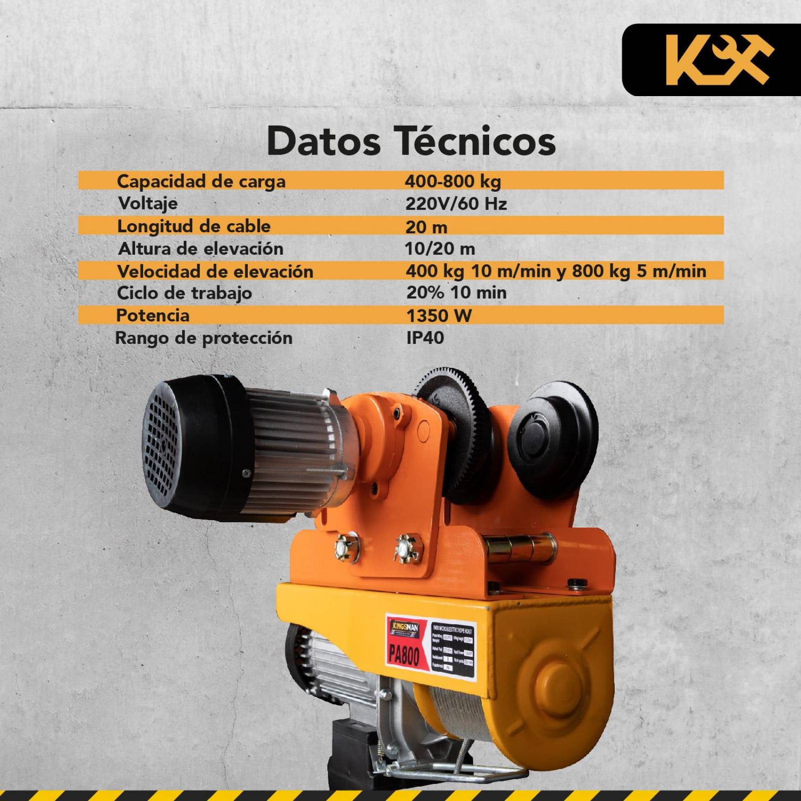 Trole Eléctrico Con Polipasto Alámbrico de 400 a 800 kg 220V