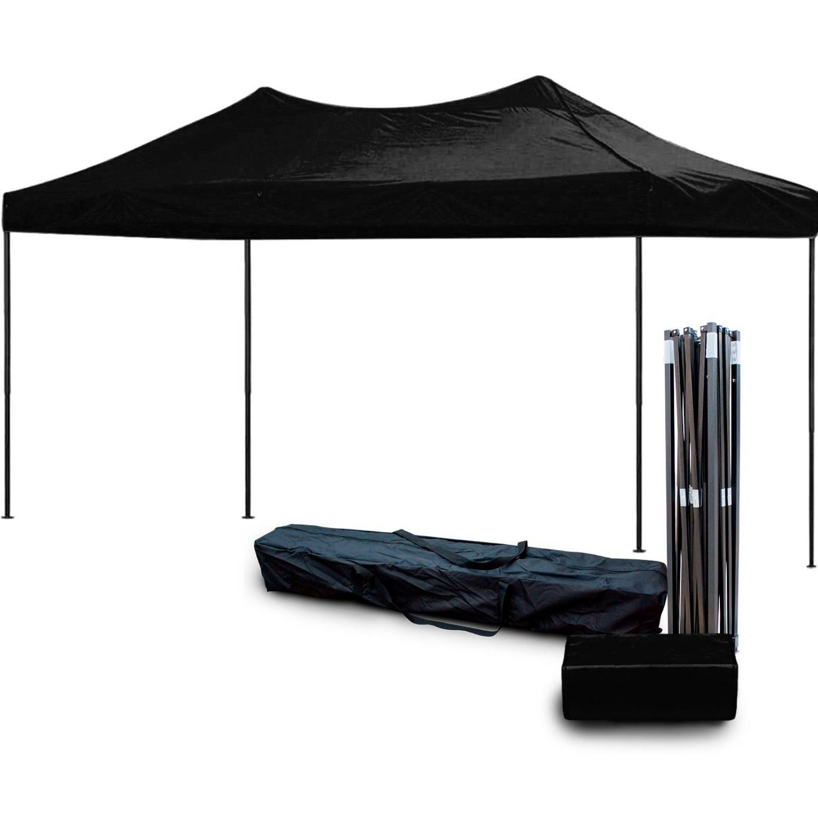 Toldo Carpa Impermeable Plegable de Acero 3x4.5 m Negro con Bolsa KingsHouse 