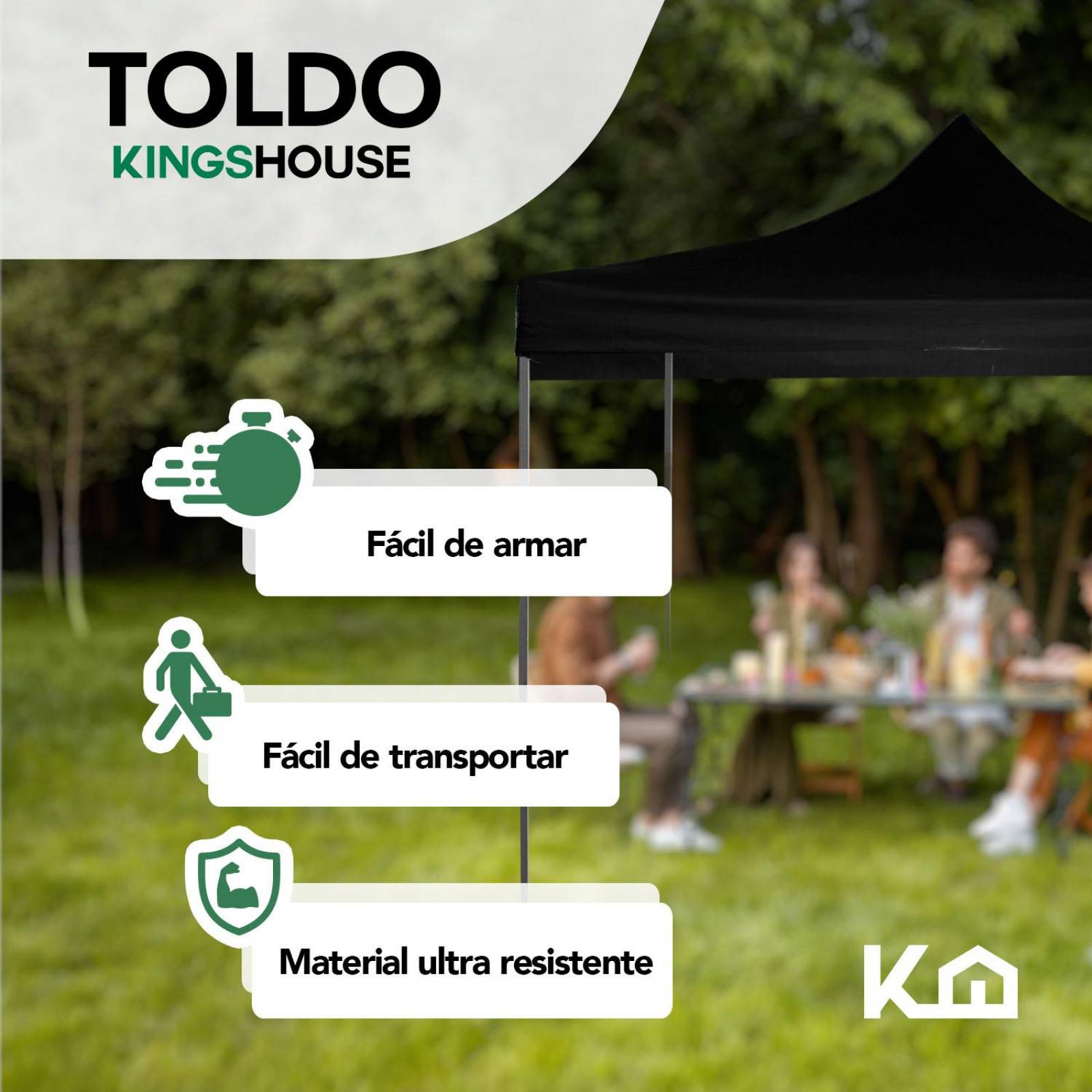 Toldo Carpa Impermeable Plegable de Acero 3x4.5 m Negro con Bolsa KingsHouse 