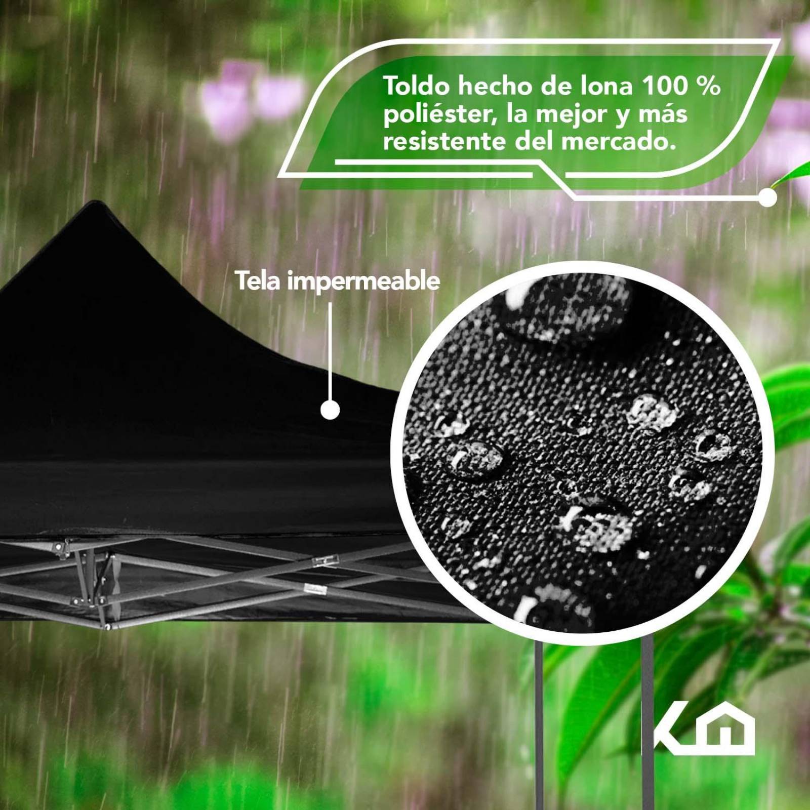 Toldo Carpa Impermeable Plegable de Acero 3x4.5 m Negro con Bolsa KingsHouse 
