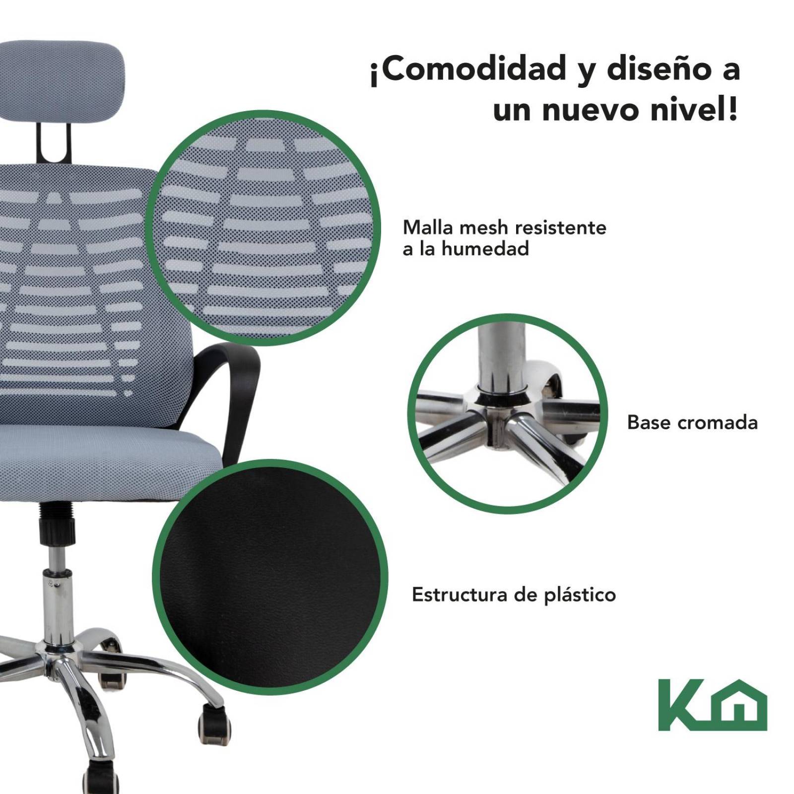 Silla Ejecutiva con Respaldo Reclinable Gris Mesh Oficina 