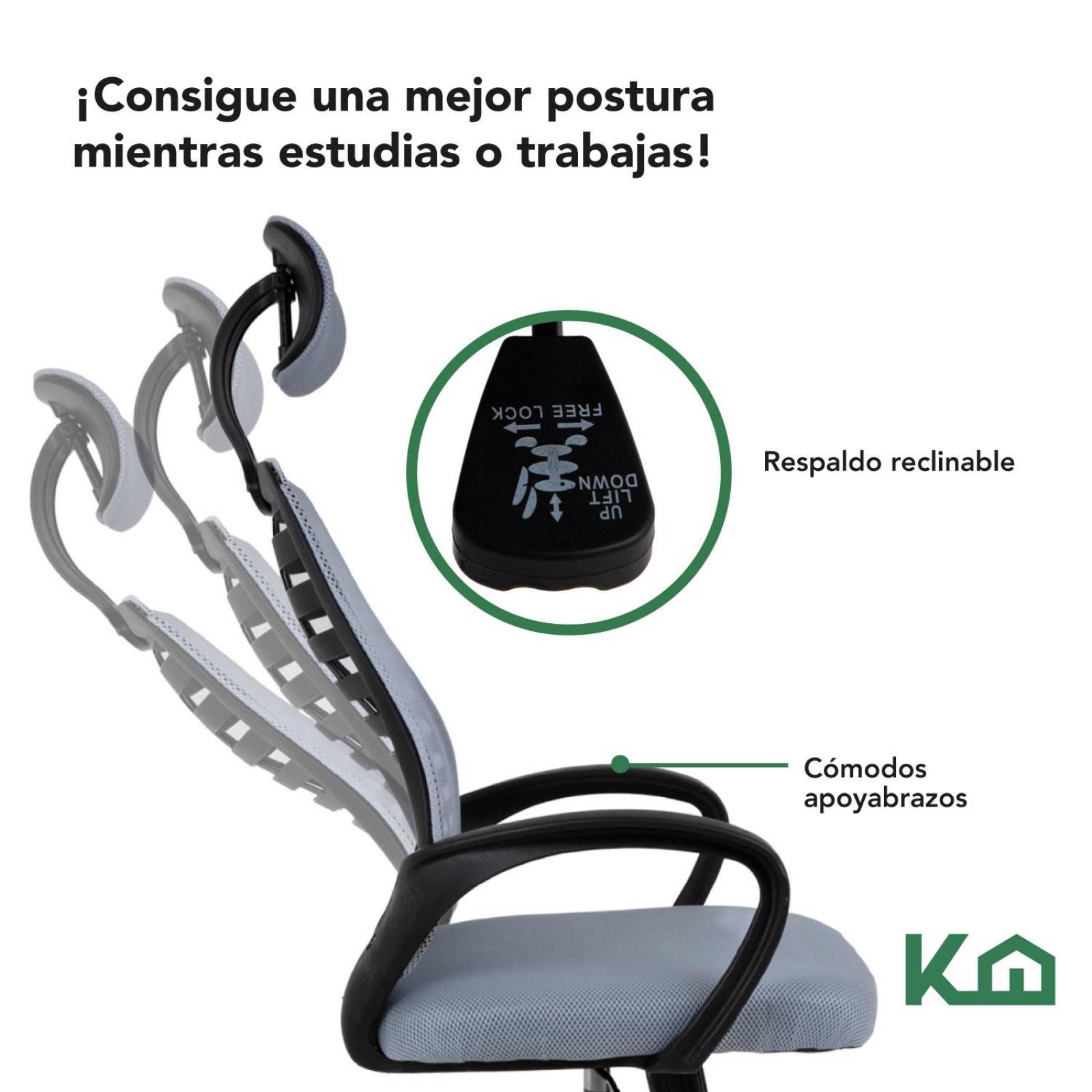 Silla Ejecutiva con Respaldo Reclinable Gris Mesh Oficina 