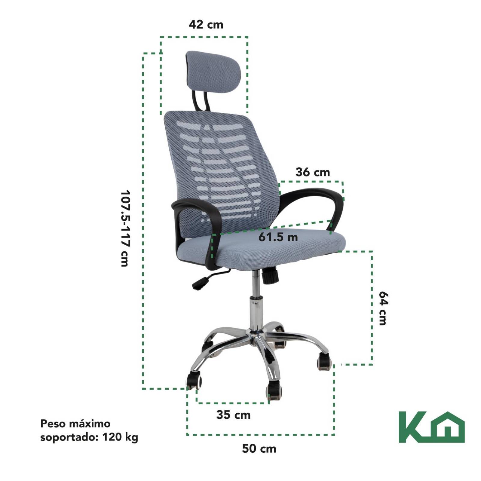 Silla Ejecutiva con Respaldo Reclinable Gris Mesh Oficina 