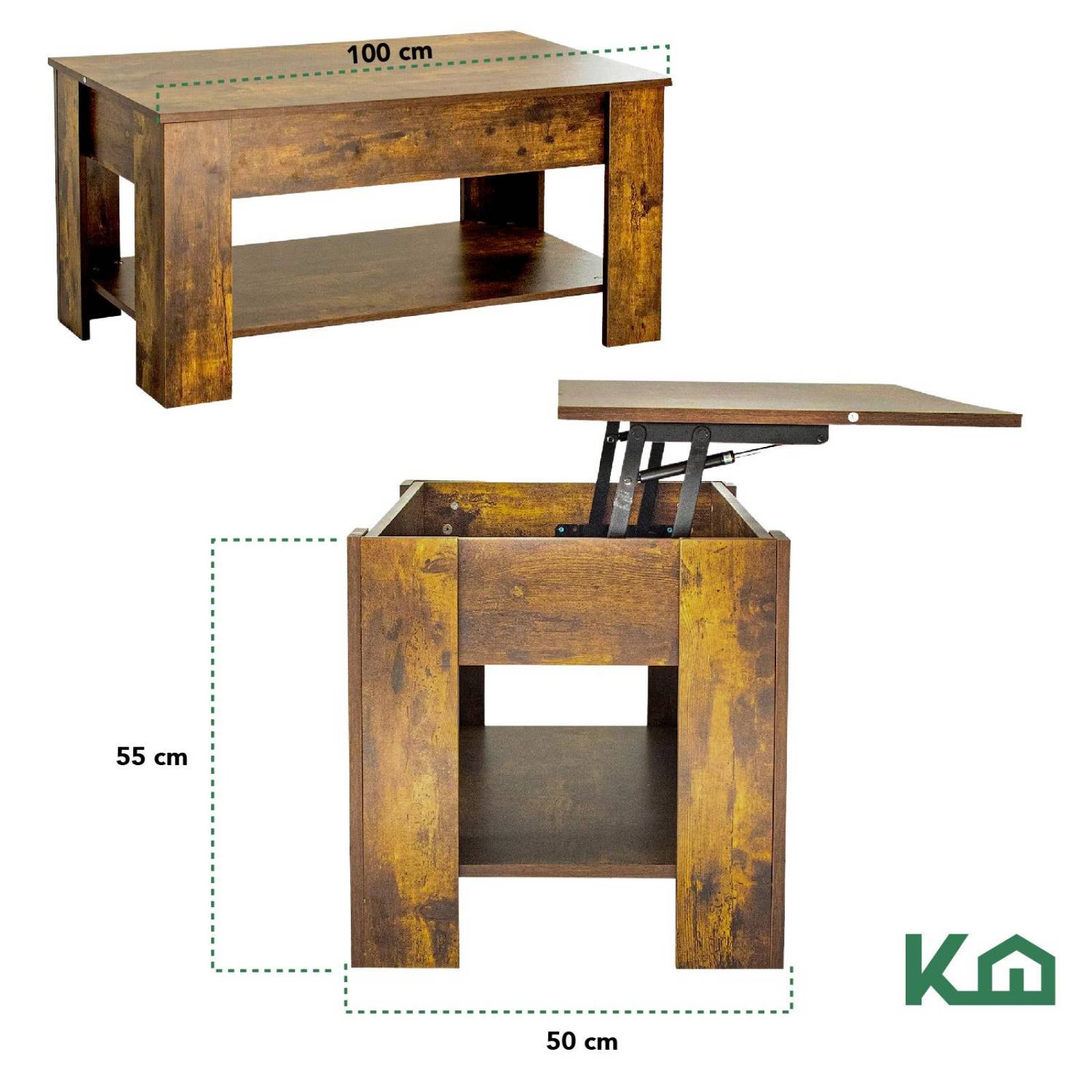 Mesa de Centro Elevable De Madera Con Compartimento Oculto Café