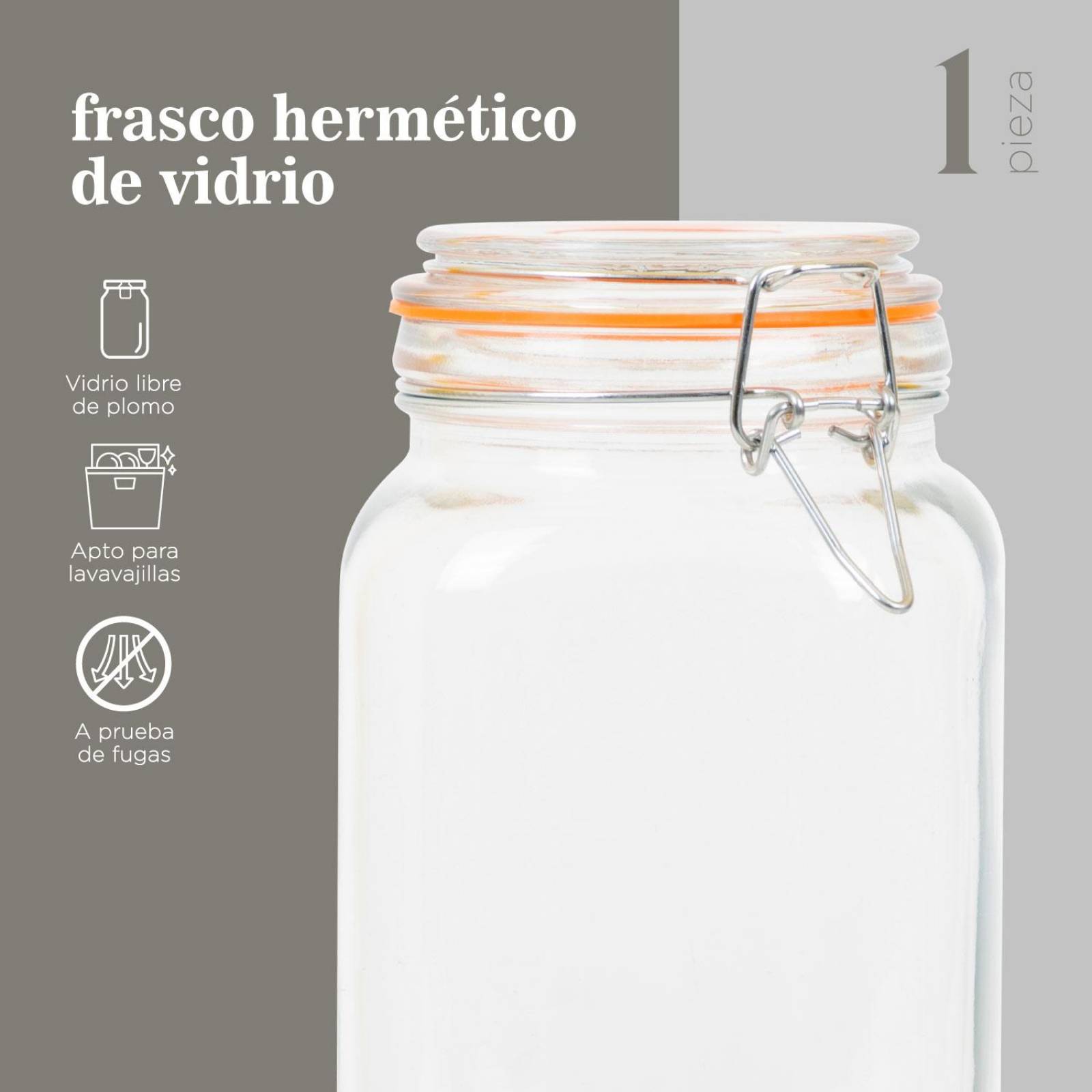 Contenedor Para Almacenaje Cristal Tapa Hermetica 2 Litros 
