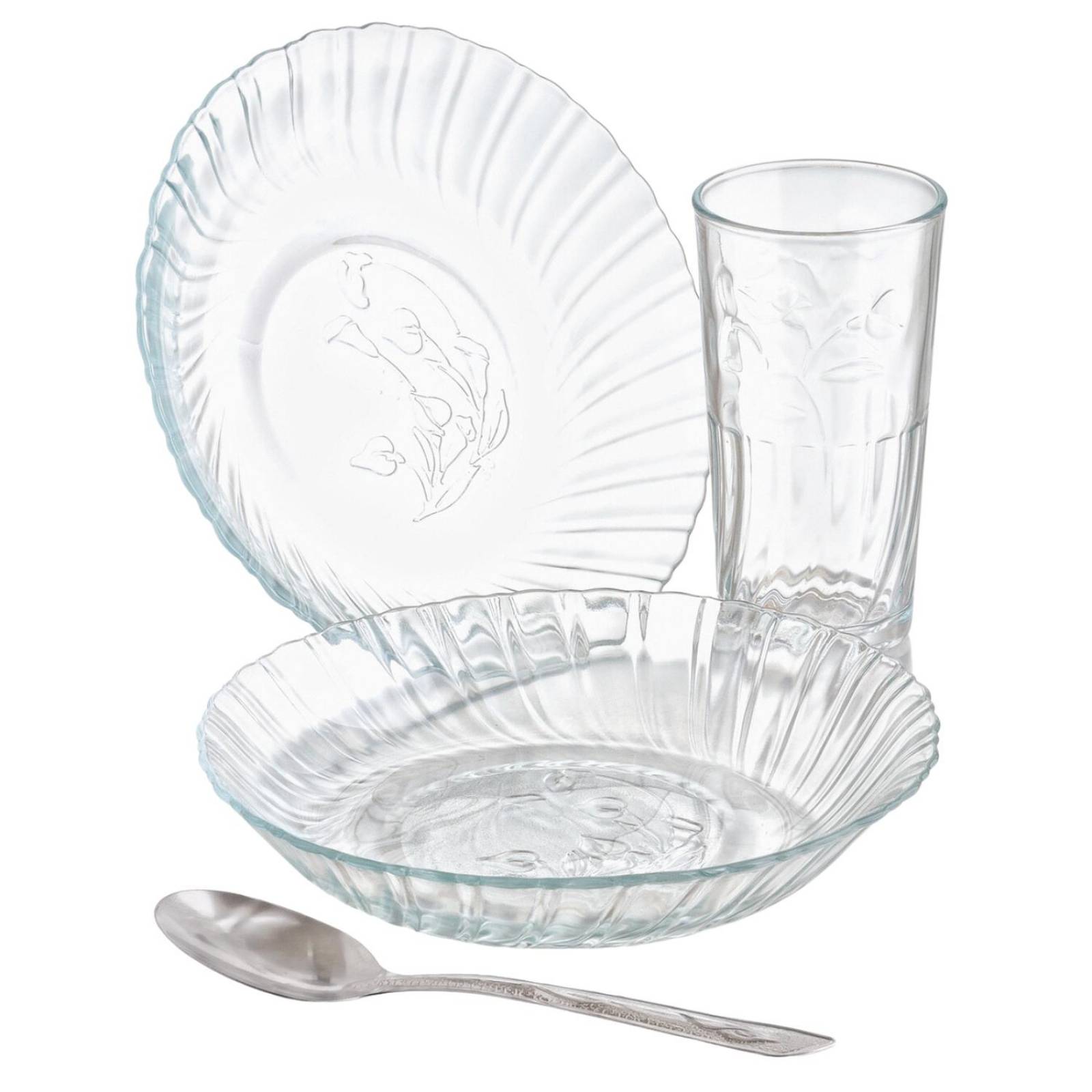 Set Vajilla Platos Vasos Cubiertos Vidrio Juego 12 Piezas 