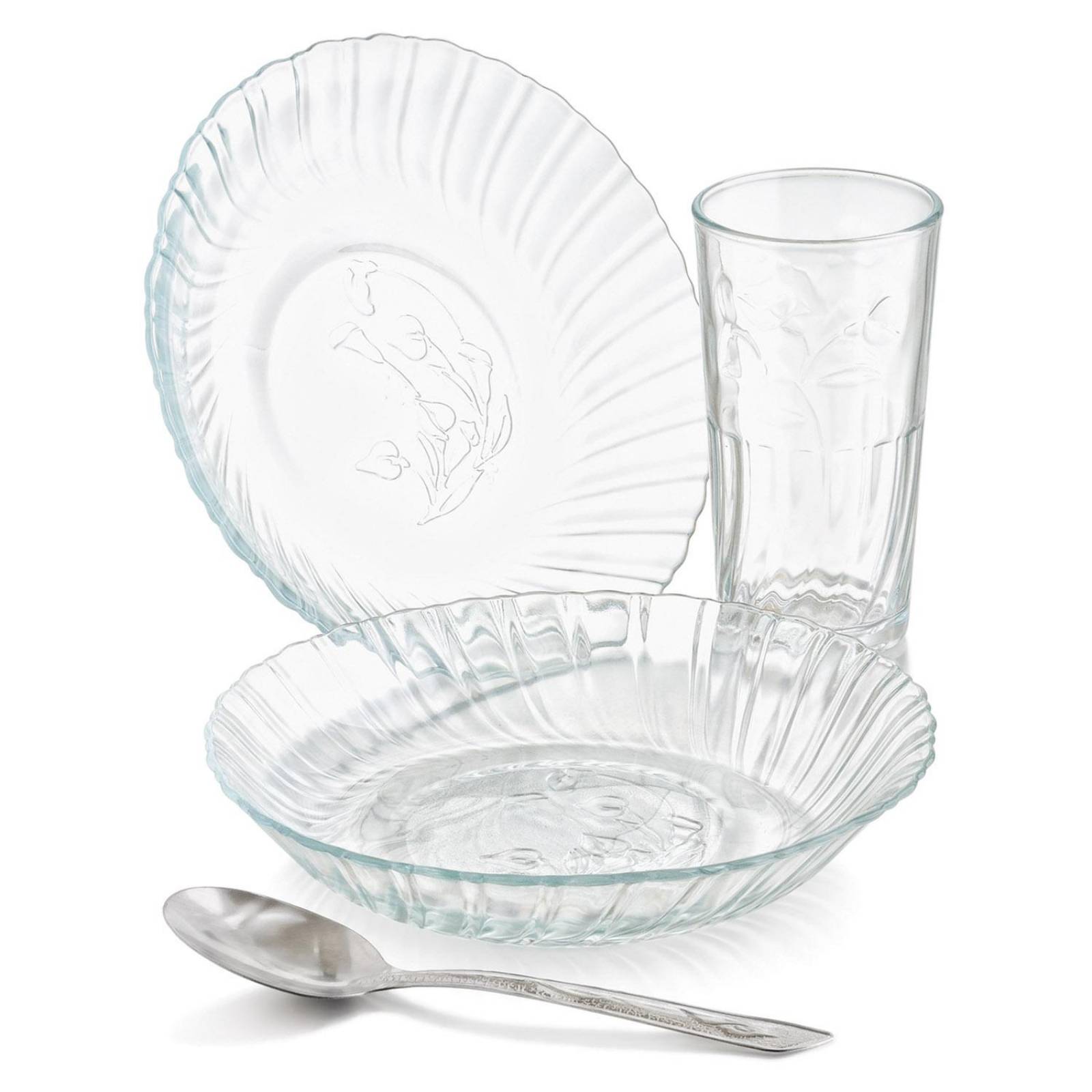 Set Vajilla Platos Vasos Cubiertos Vidrio Juego 12 Piezas 