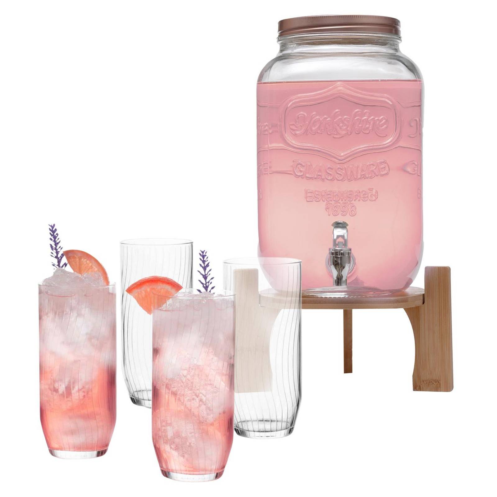 Dispensador Bebidas 8 Litros Vitrolero + Juego Vasos Cristal 