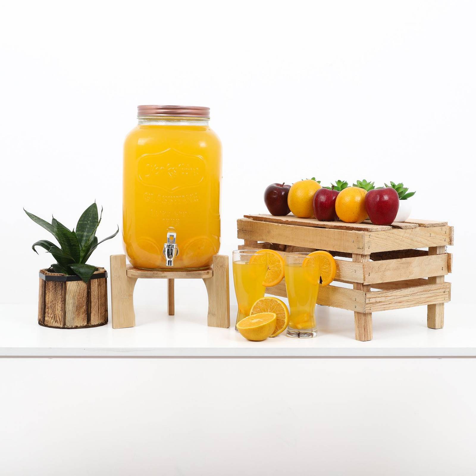 Dispensador Bebidas 8 Litros Vitrolero + Juego Vasos Cristal 