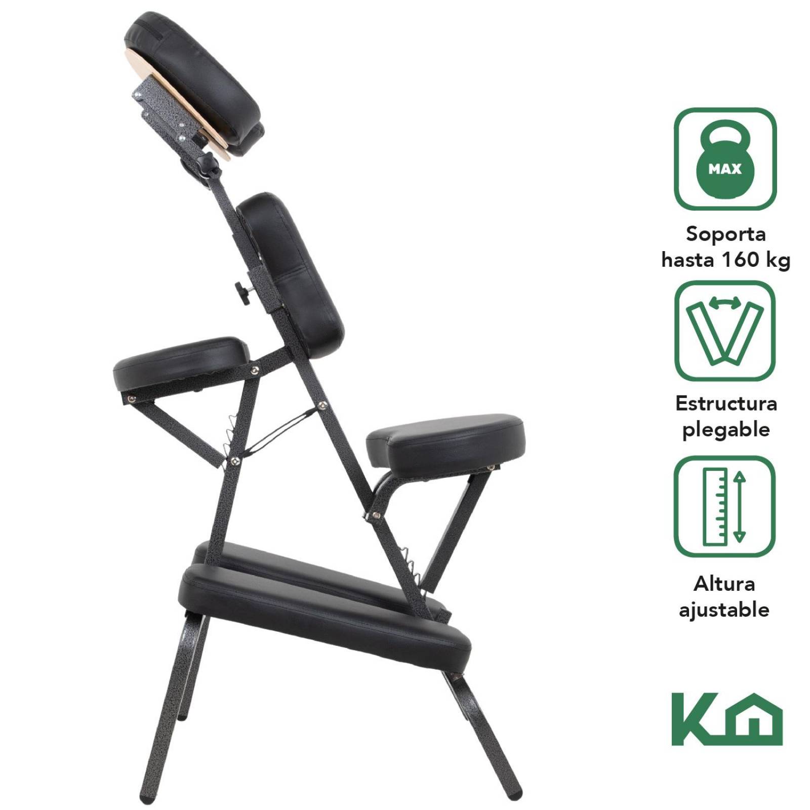 Silla Masaje Portatil Vinil Shiatsu Confort Premium Tattoo Negro
