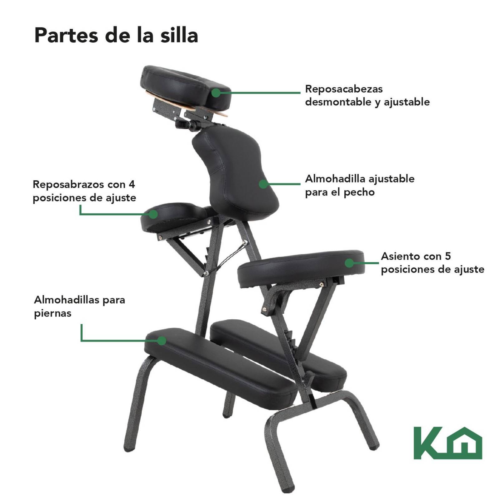 Silla Masaje Portatil Vinil Shiatsu Confort Premium Tattoo Negro
