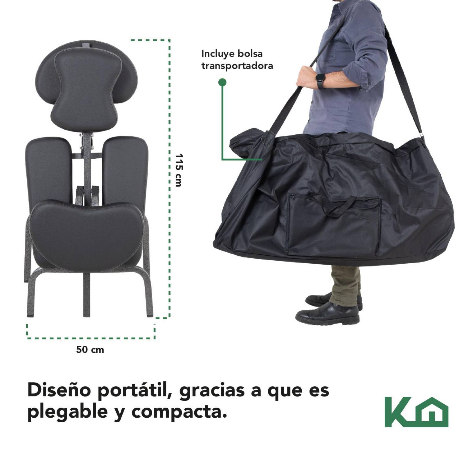 Silla Masaje Portatil Vinil Shiatsu Confort Premium Tattoo Negro