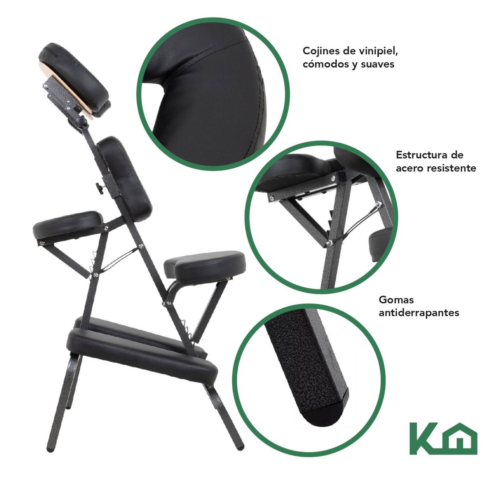 Silla Masaje Portatil Vinil Shiatsu Confort Premium Tattoo Negro