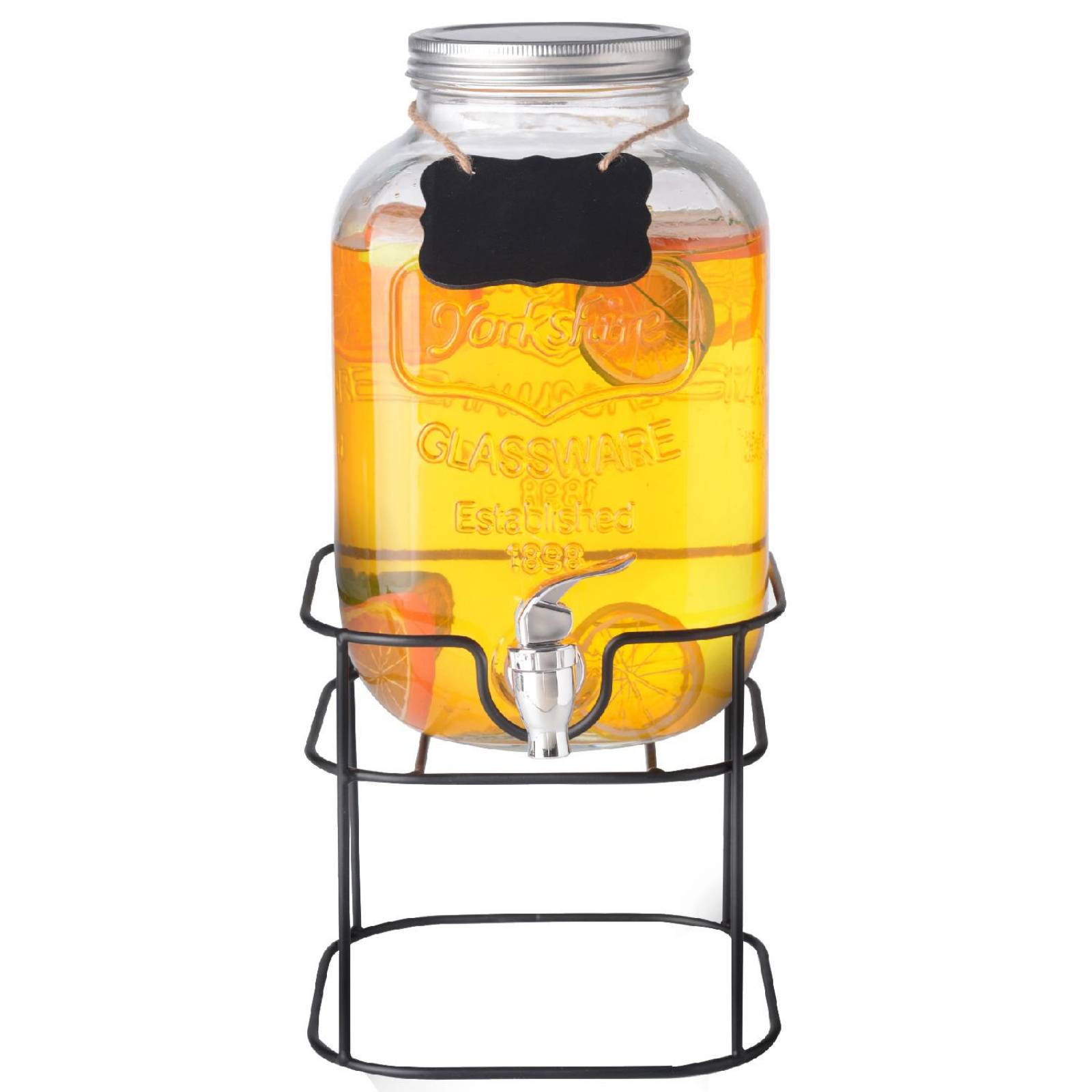 Dispensador Bebidas 5 Litros Mason Jar Vitrolero Base Metal 
