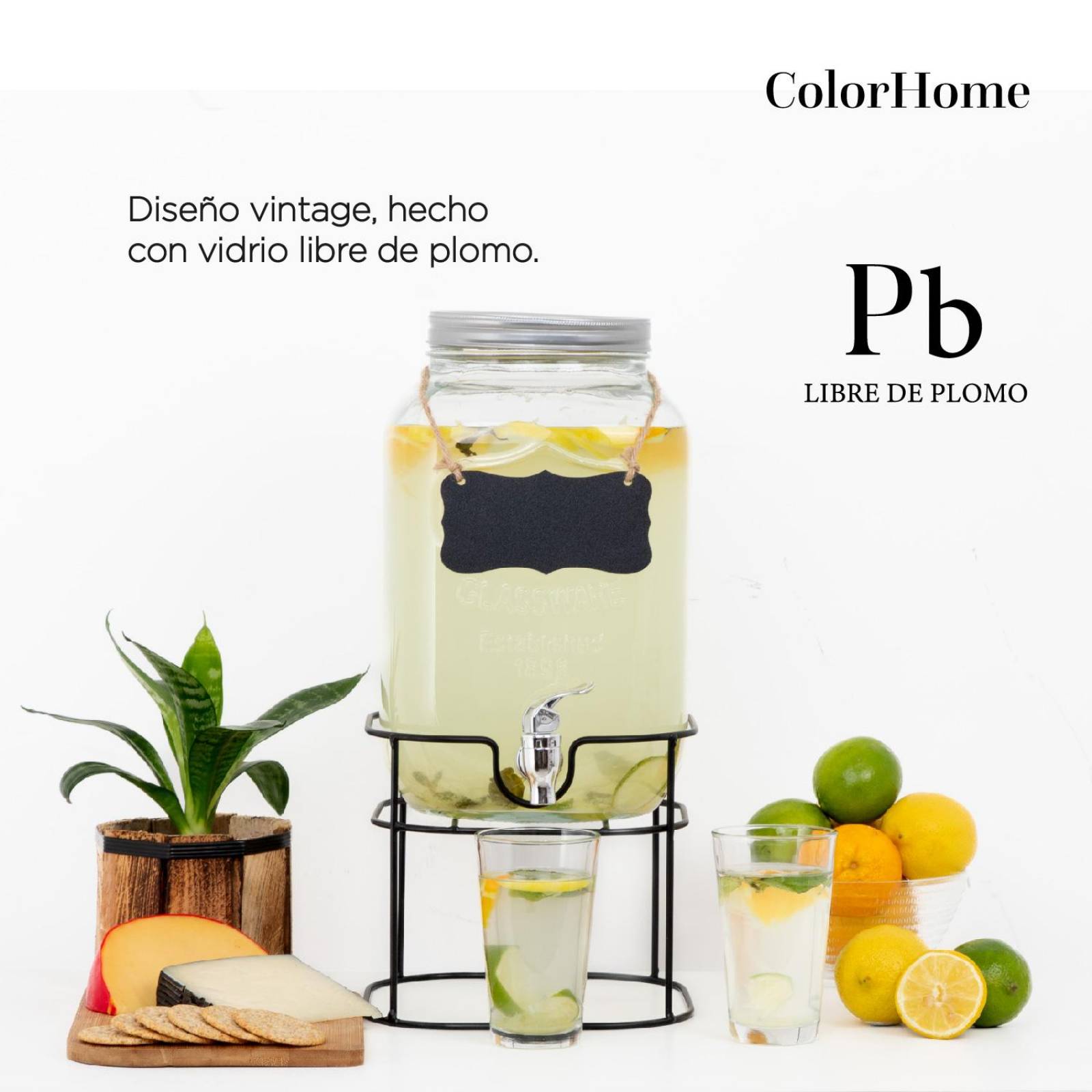 Dispensador Bebidas 5 Litros Mason Jar Vitrolero Base Metal 