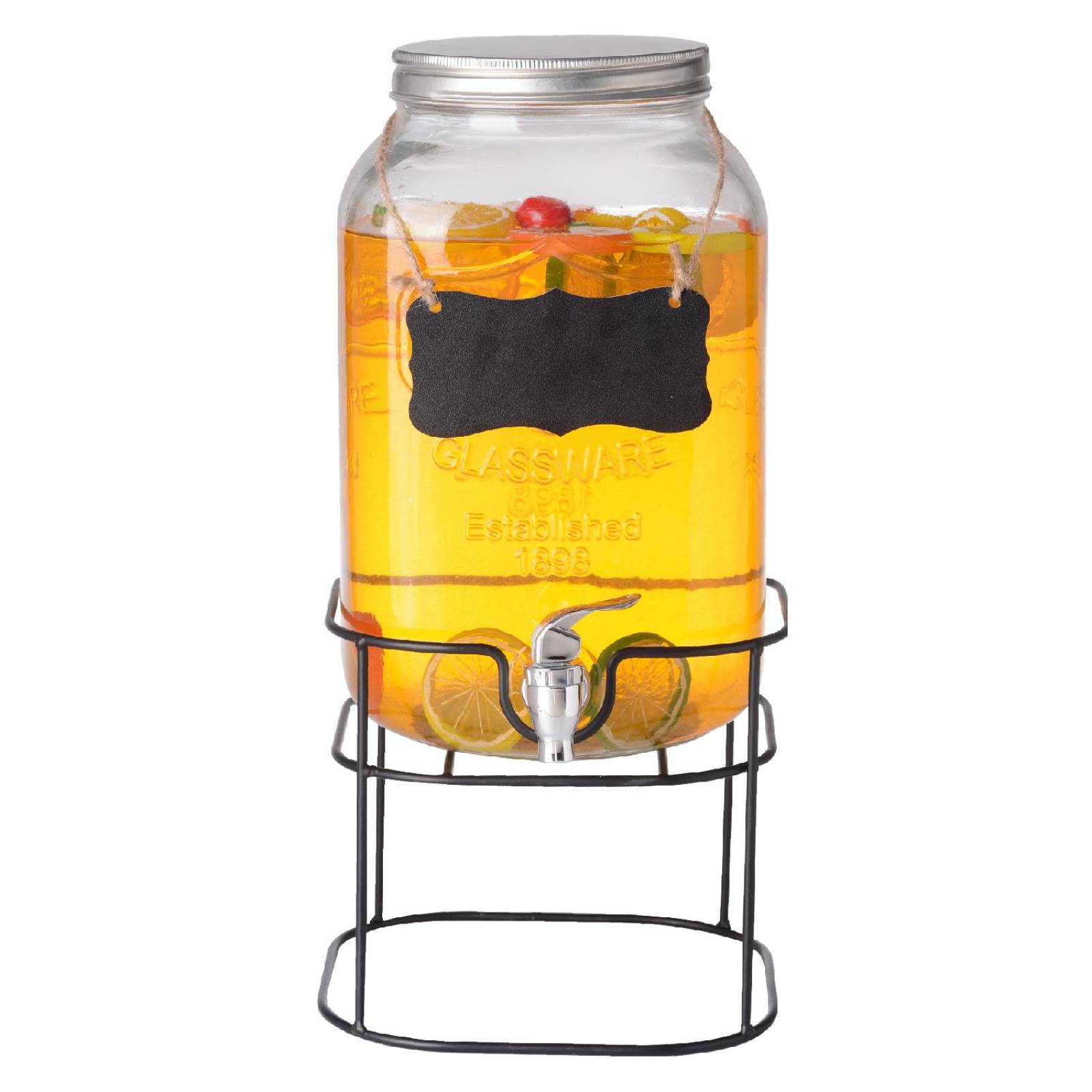 Dispensador Bebidas 8 Litros Mason Jar Vitrolero Base Metal 