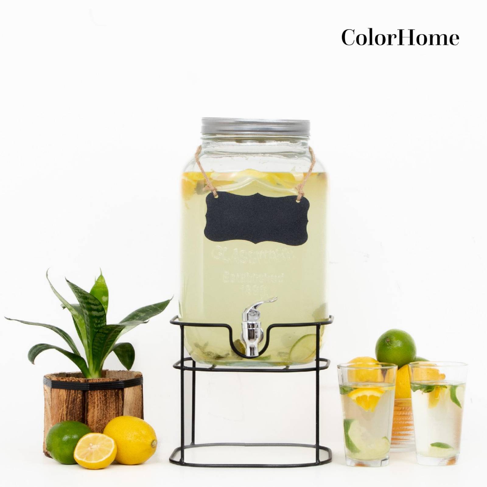 Dispensador Bebidas 8 Litros Mason Jar Vitrolero Base Metal 