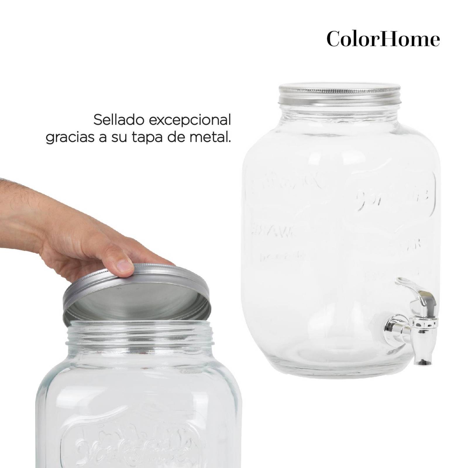 Dispensador Bebidas 8 Litros Mason Jar Vitrolero Base Metal 