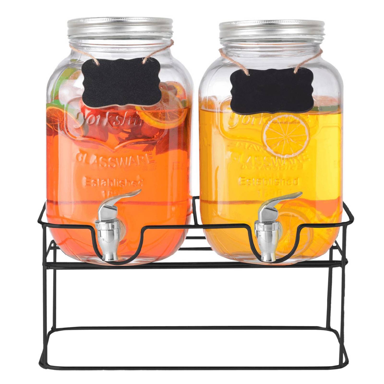 Juego De Dispensadores Bebidas 4 Litros Mason Jar Base Metal 