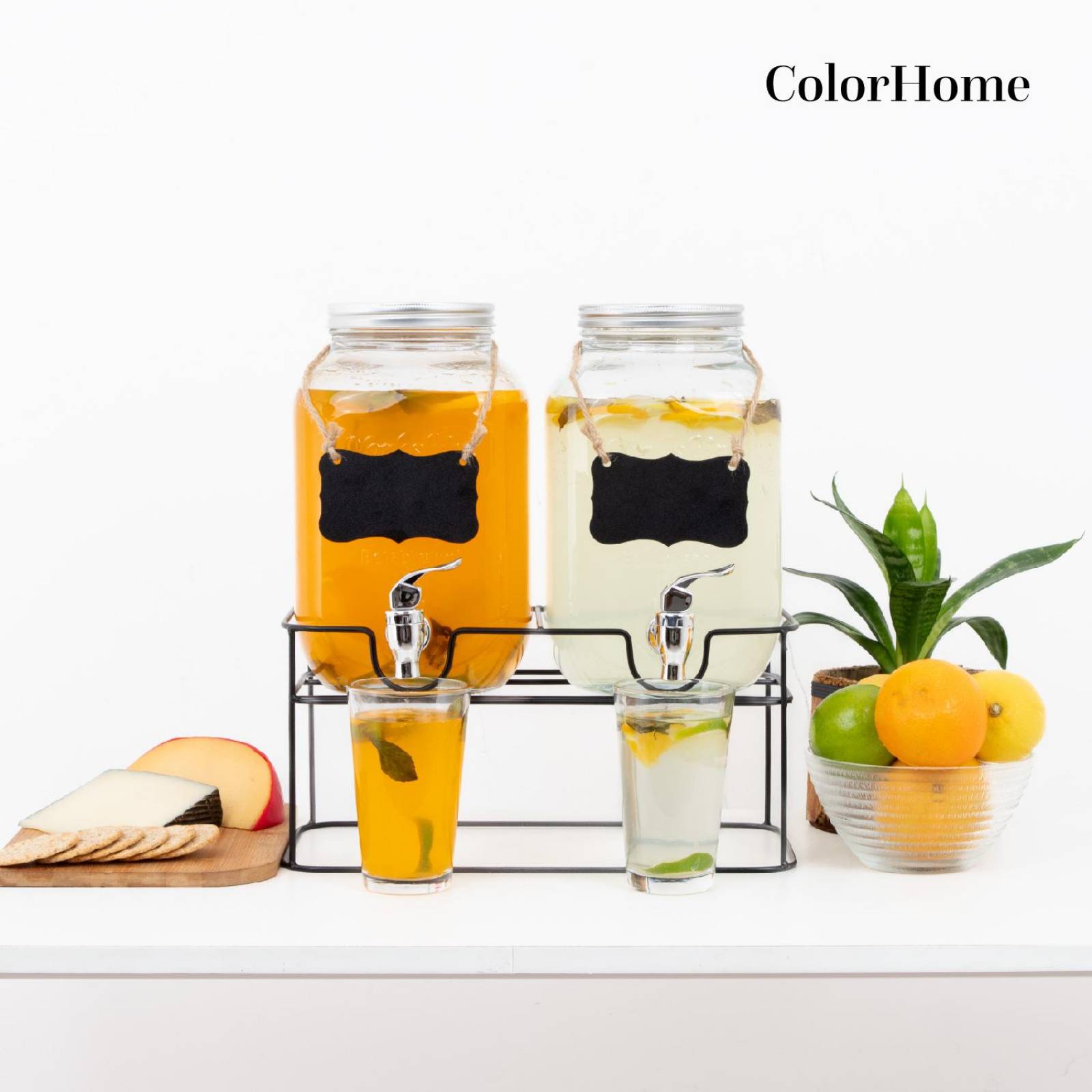 Juego De Dispensadores Bebidas 4 Litros Mason Jar Base Metal 