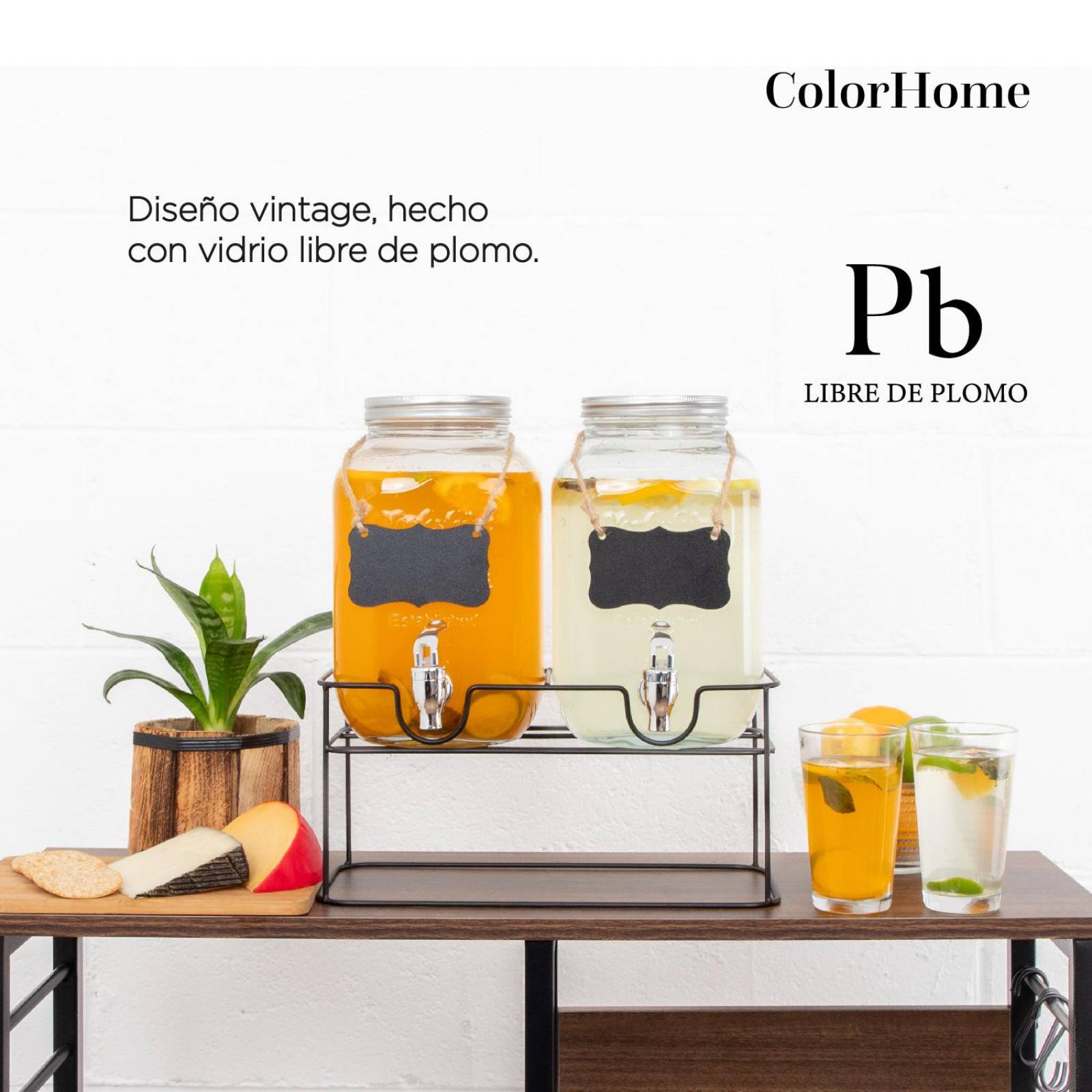 Juego De Dispensadores Bebidas 4 Litros Mason Jar Base Metal 
