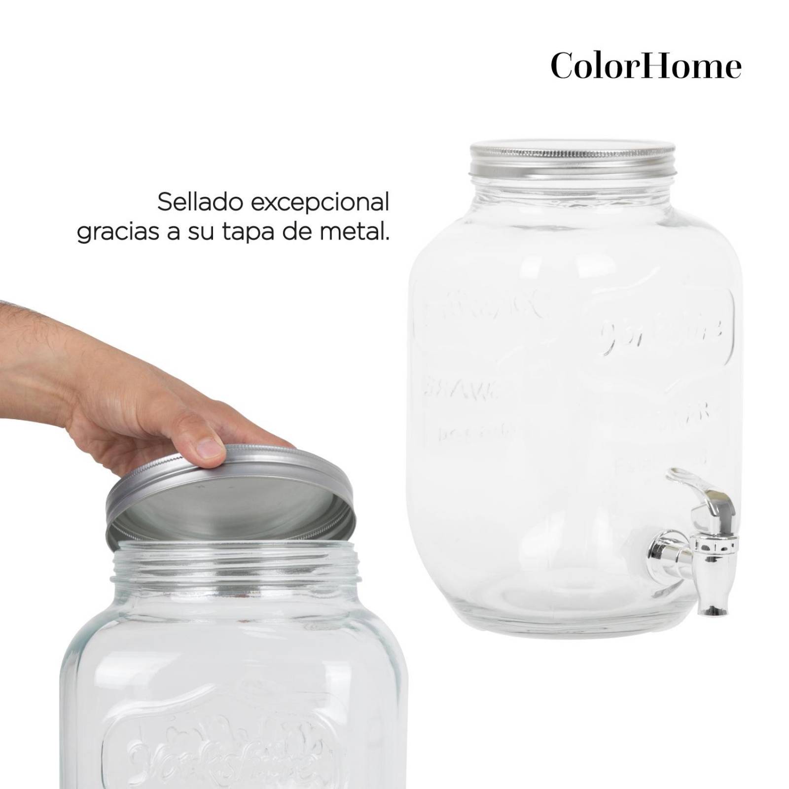 Juego De Dispensadores Bebidas 4 Litros Mason Jar Base Metal 