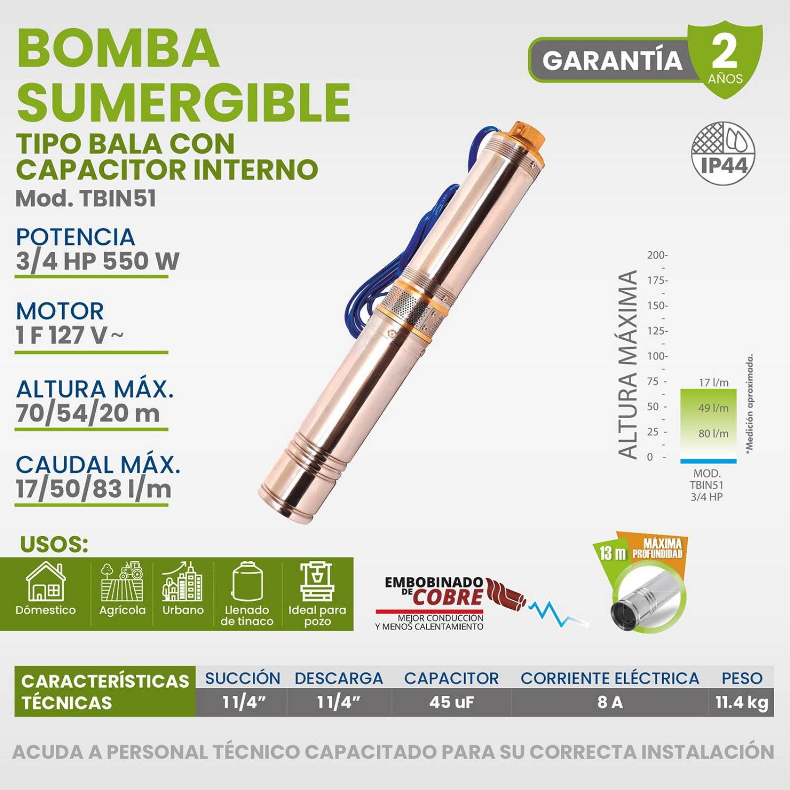  bomba sumergible tipo bala de agua limpia 1/2 HP : Herramientas  y Mejoras del Hogar