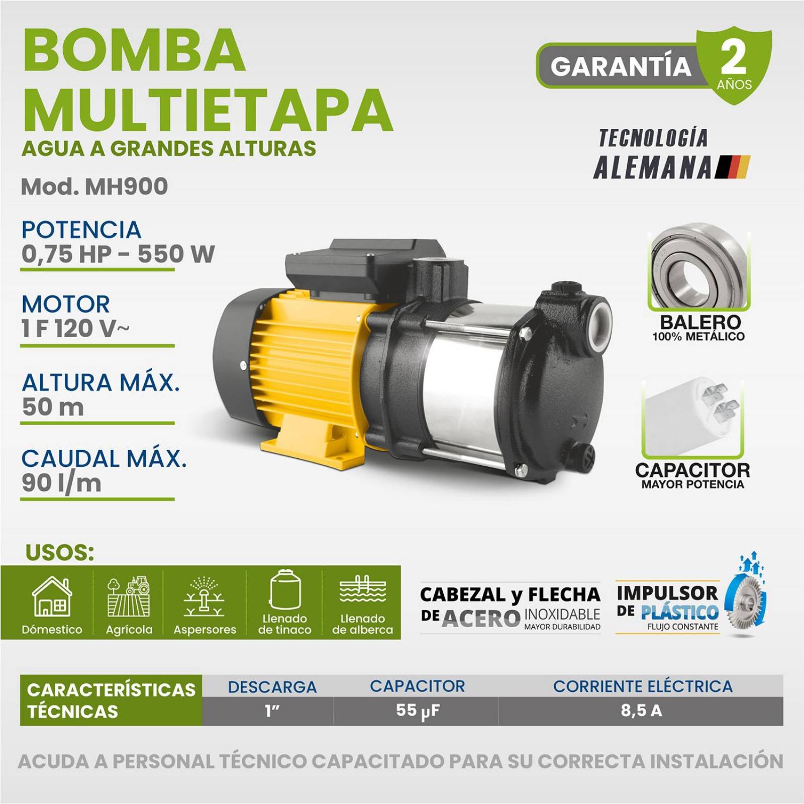 Bomba Para Agua Multietapa Horizontal Igoto 3/4 Hp 120v