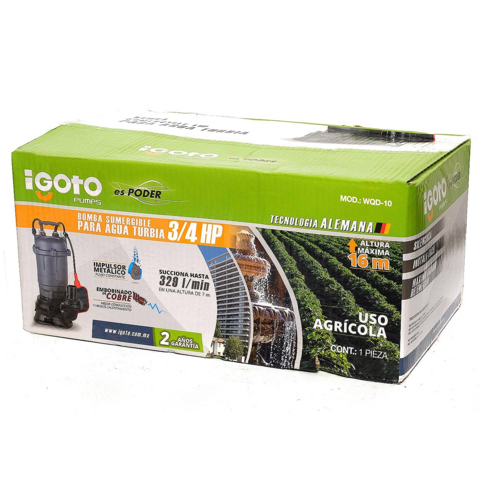 Bomba Sumergible Para Agua Sucia 3/4 Hp WQD10 Igoto 