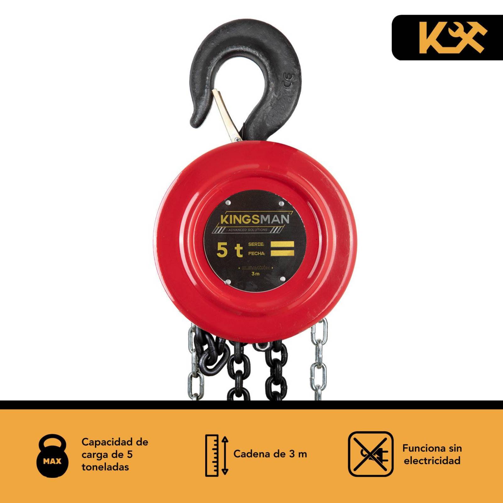 Polipasto Garrucha Manual Carga 5 Toneladas Cadena 3 Metros