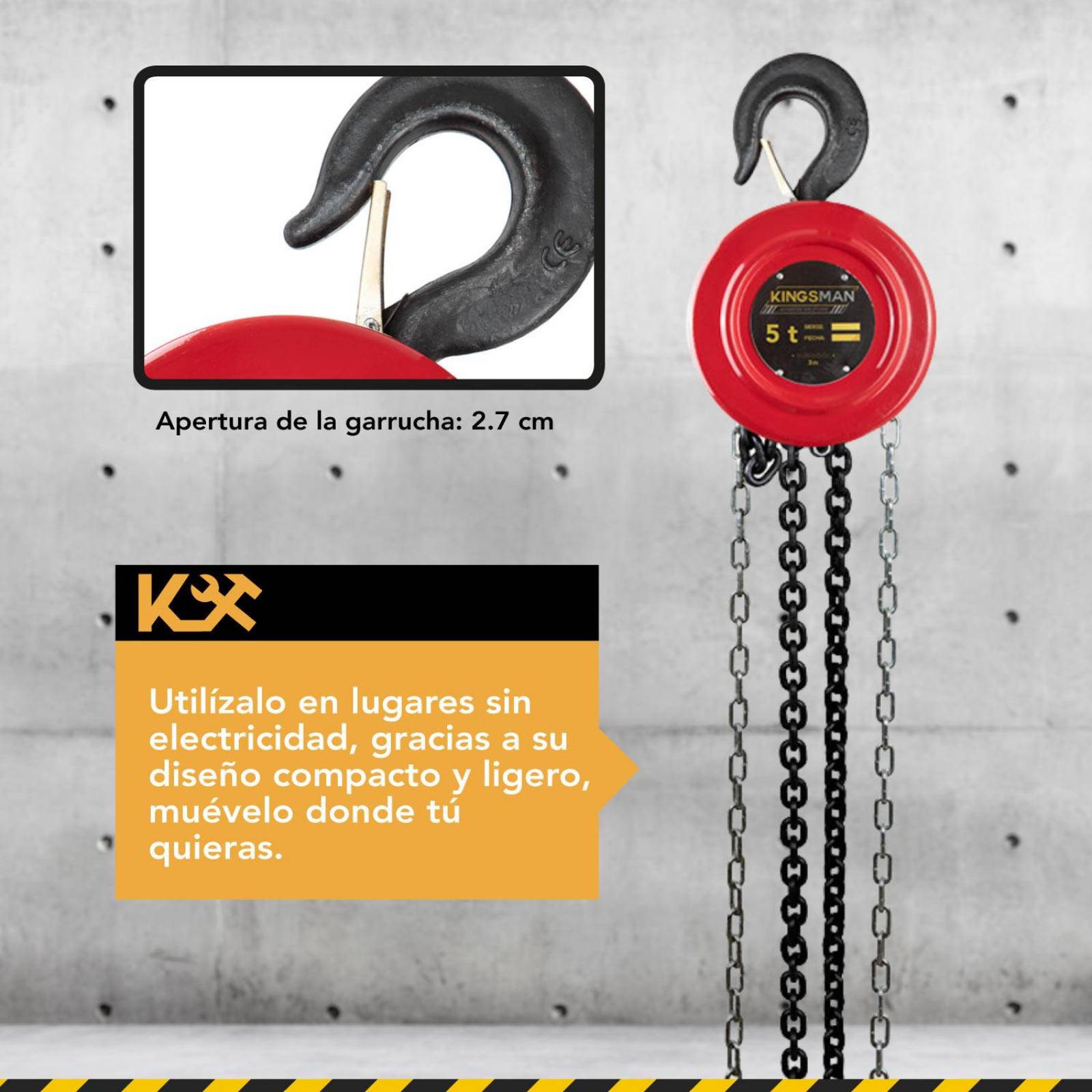 Polipasto Garrucha Manual Carga 5 Toneladas Cadena 3 Metros