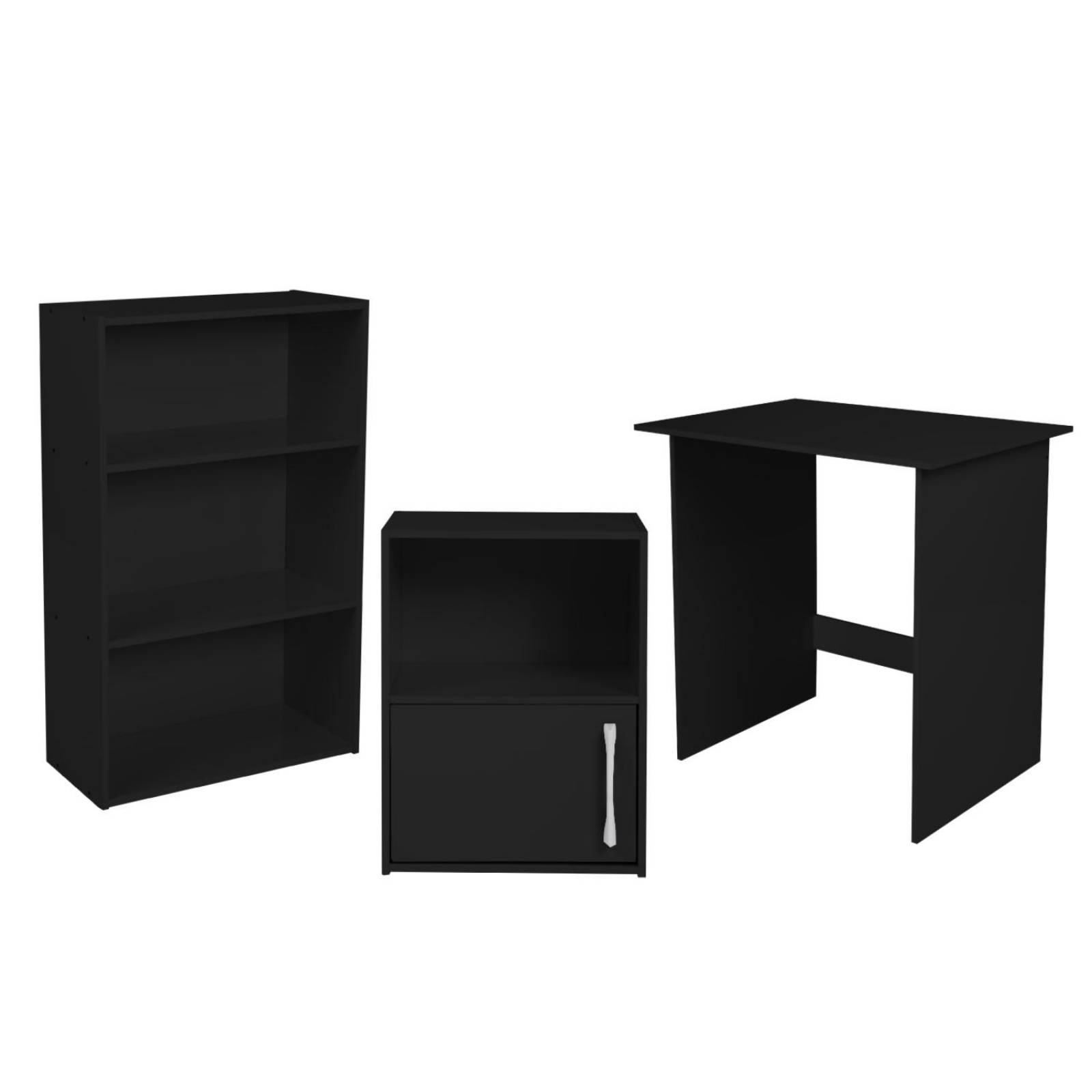 Combo Escritorio + Estante 3 Niveles + Estante Casa Oficina Negro