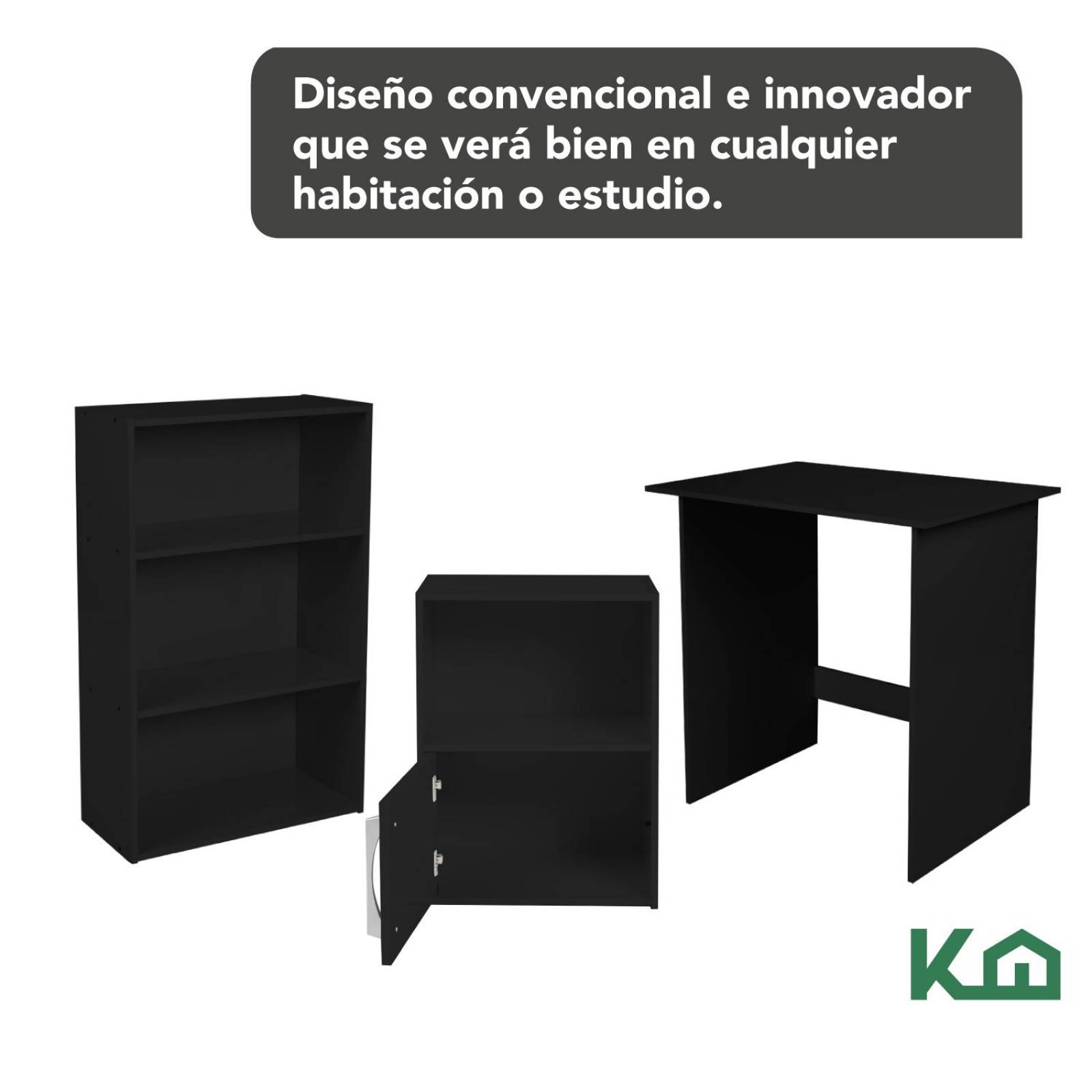 Combo Escritorio + Estante 3 Niveles + Estante Casa Oficina Negro