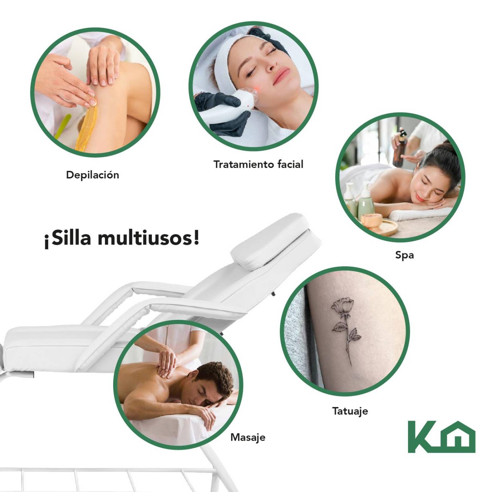 Cama Masaje Silla para Faciales Reclinable Spa Profesional Blanco