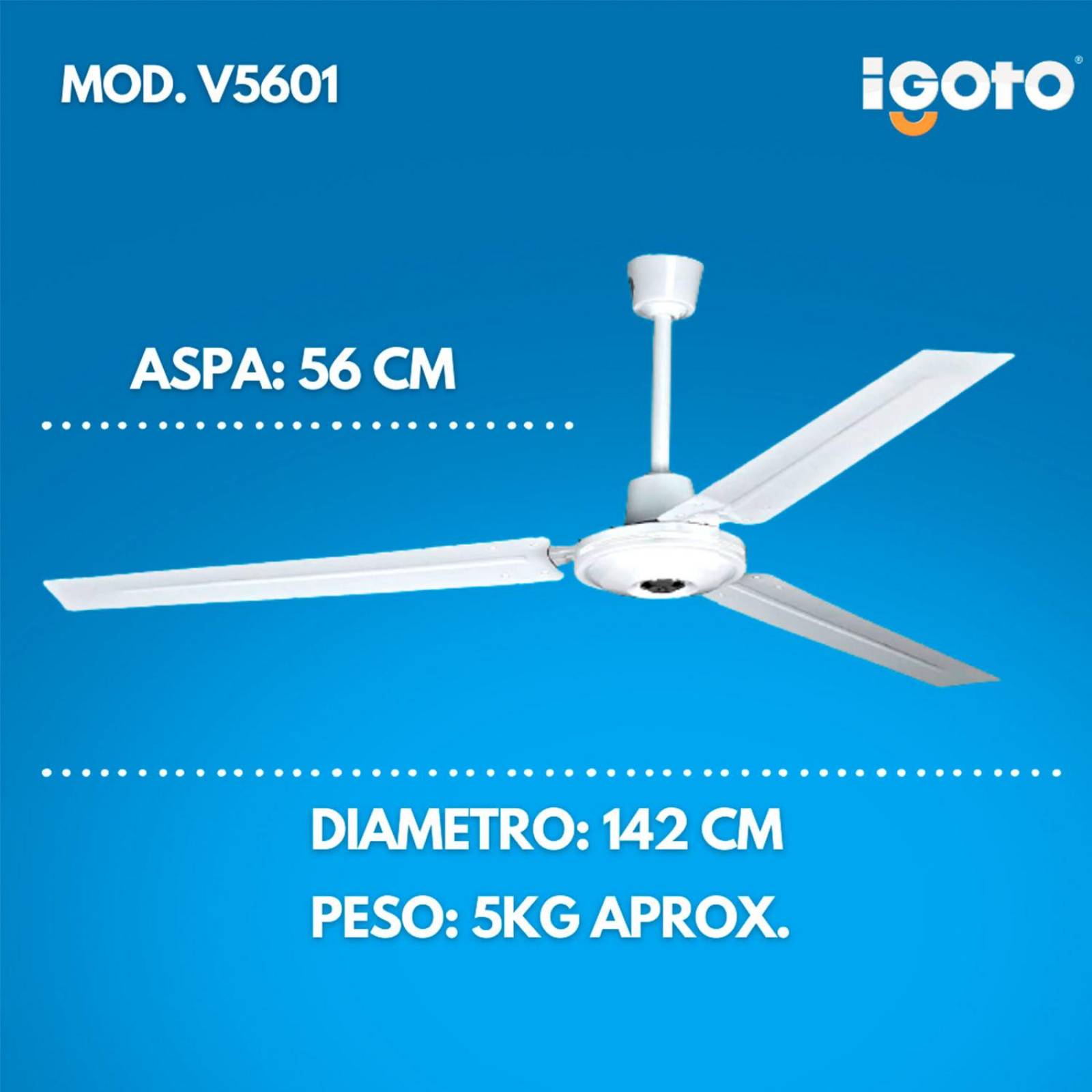 Ventilador Techo 3 Aspas Control 5 Velocidades 142cm 3 Pzas 