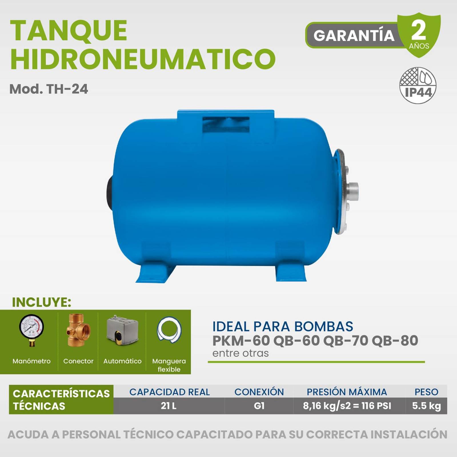 Bomba Periferica Duo 1/2hp + Tanque Hidroneumatico 21l Igoto 