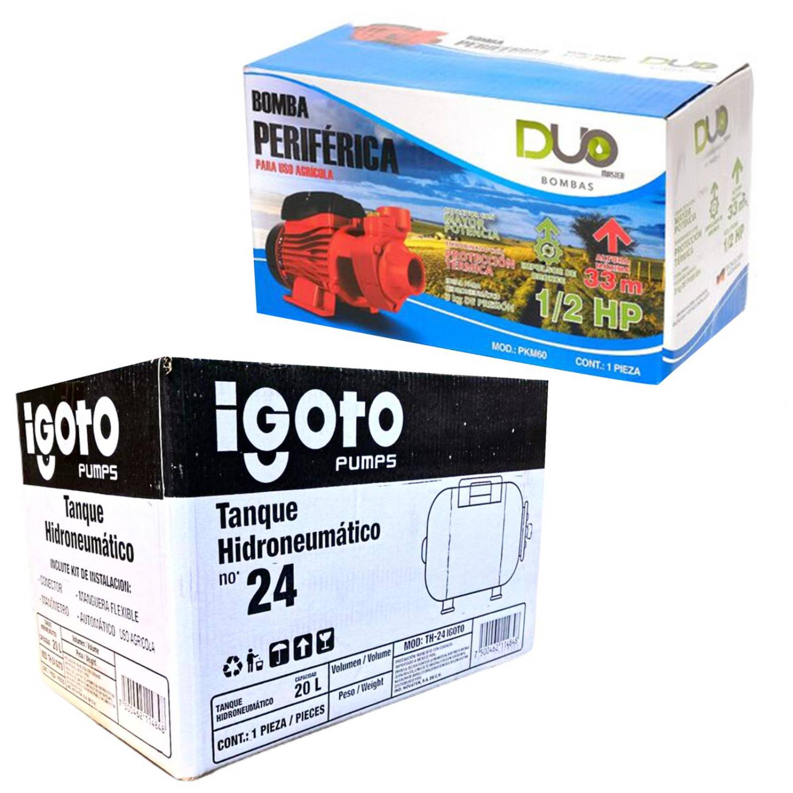 Bomba Periferica Duo 1/2hp + Tanque Hidroneumatico 21l Igoto 
