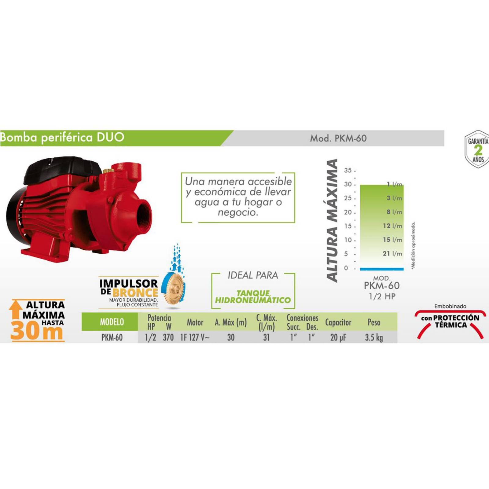 Bomba Periferica Duo 1/2hp + Tanque Hidroneumatico 21l Igoto 