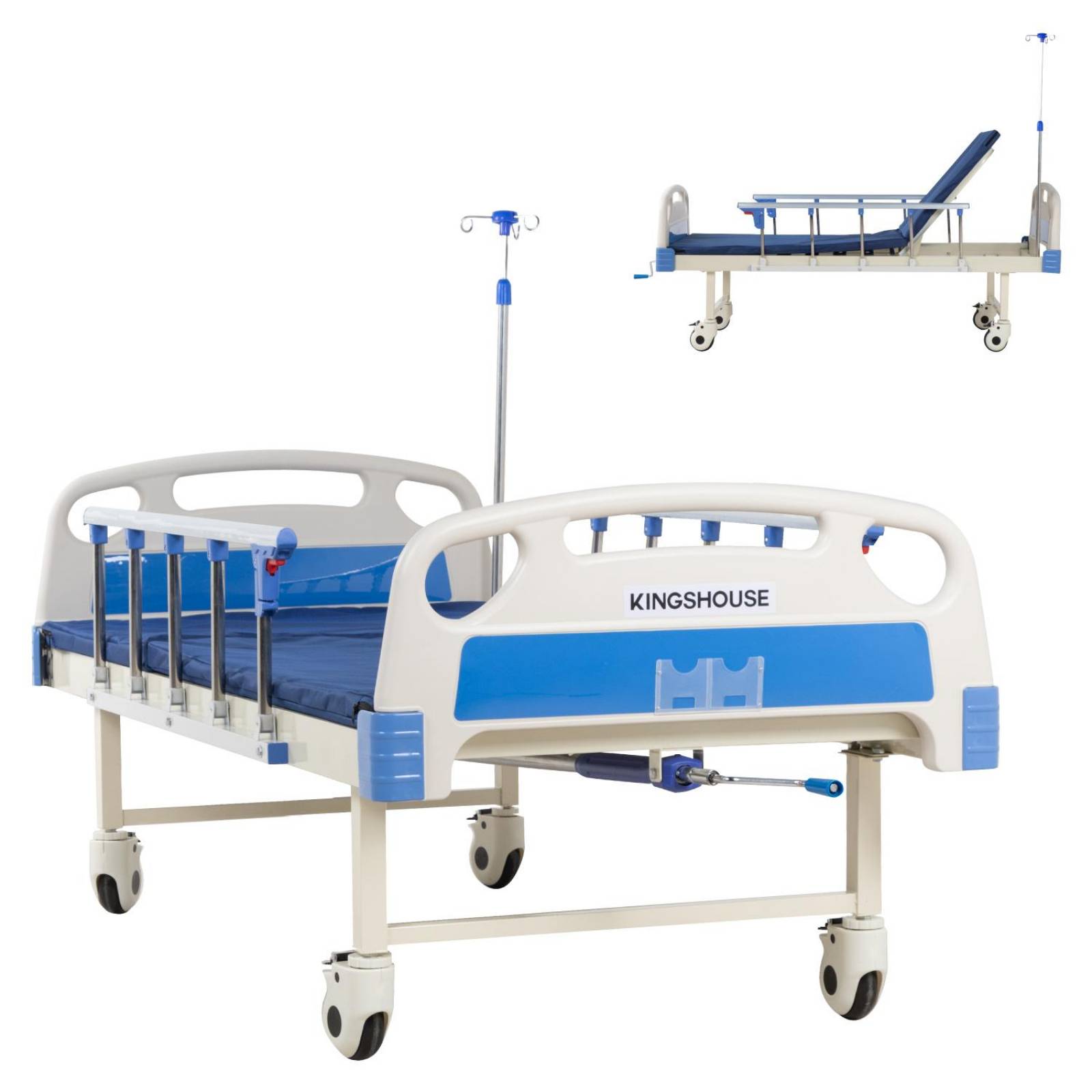 Cama De Hospital Manual Con Base de Colchon y Porta Suero 