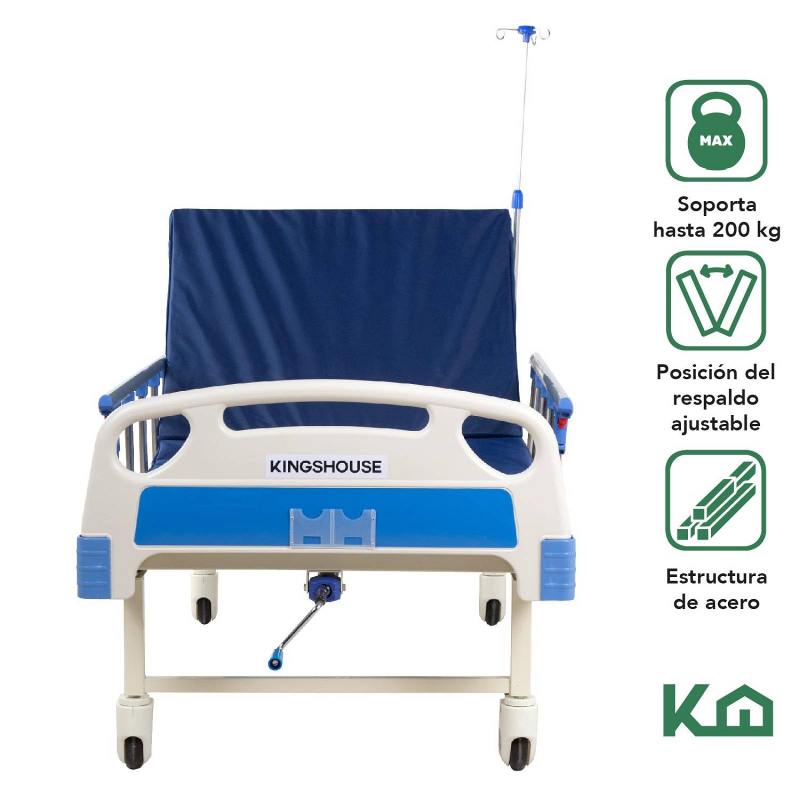 Cama De Hospital Manual Con Base de Colchon y Porta Suero 