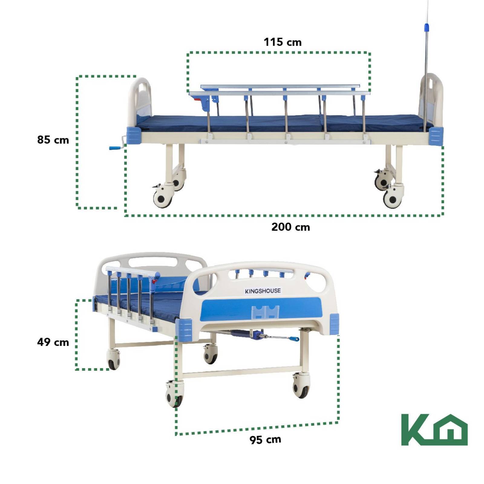 Cama De Hospital Manual Con Base de Colchon y Porta Suero 