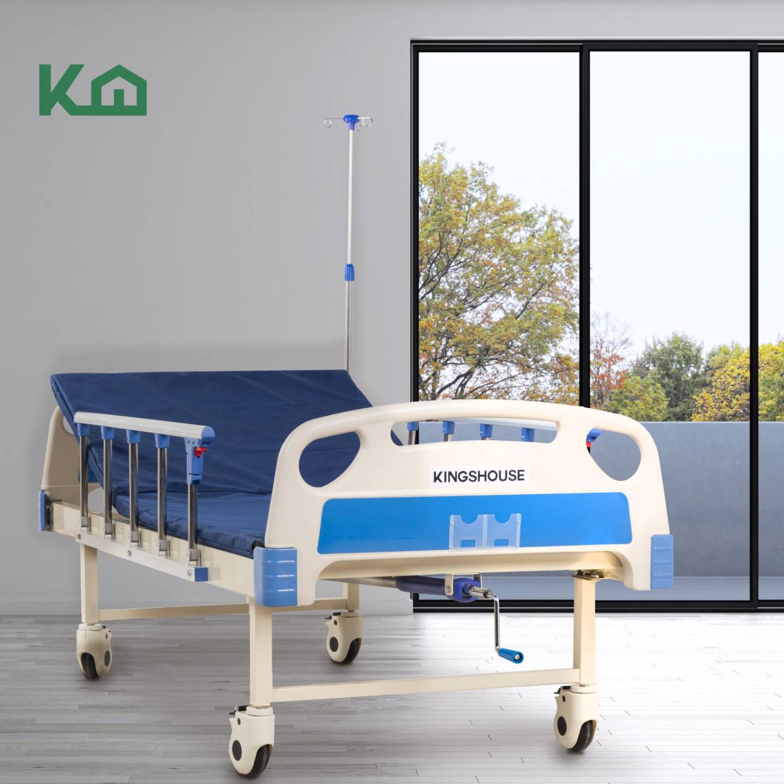 Cama De Hospital Manual Con Base de Colchon y Porta Suero 