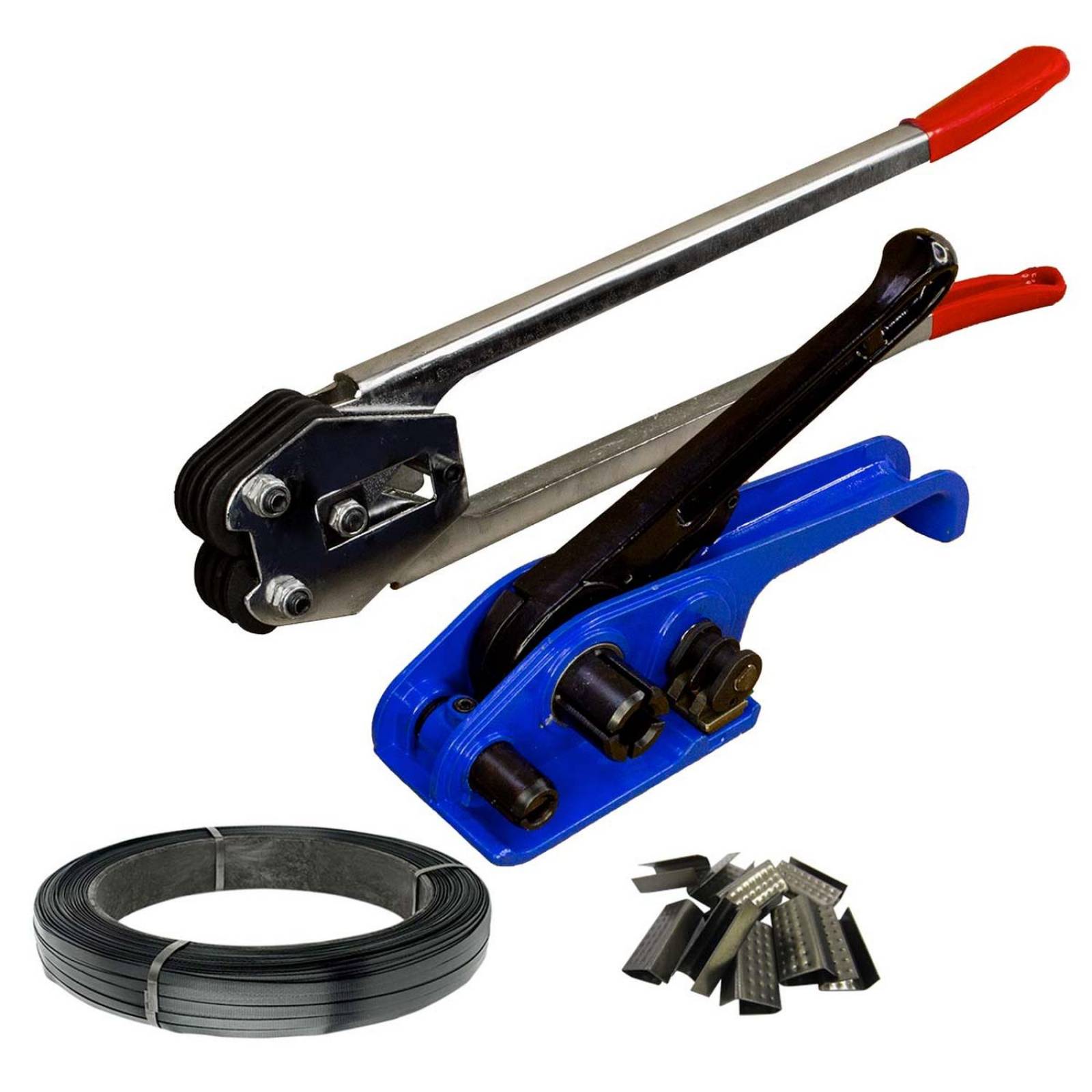 Flejadora Manual + Rollo Fleje Plastico + Grapas Kingsman 