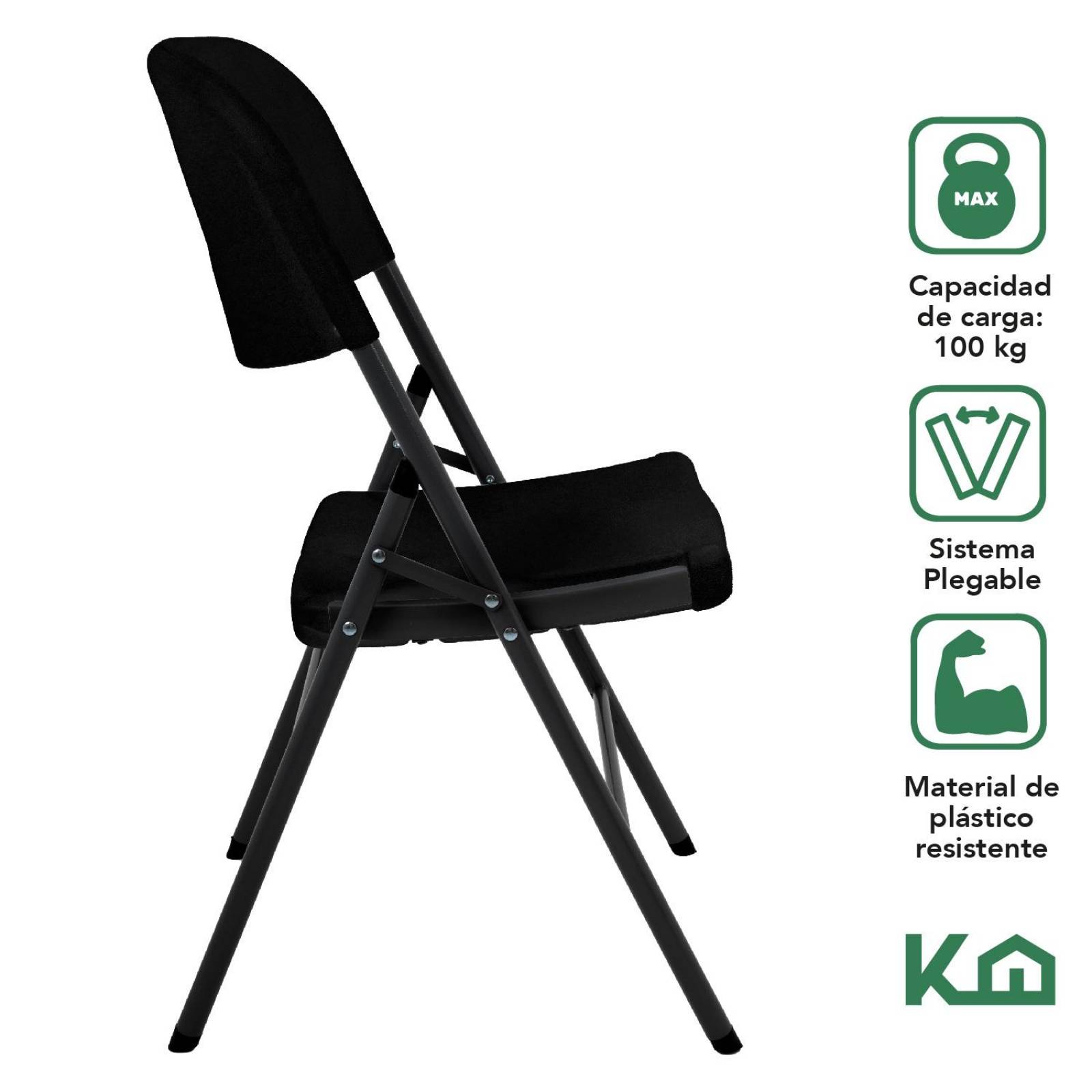 Set de 4 Sillas Plegables Negro De Plastico Eventos Jardin 