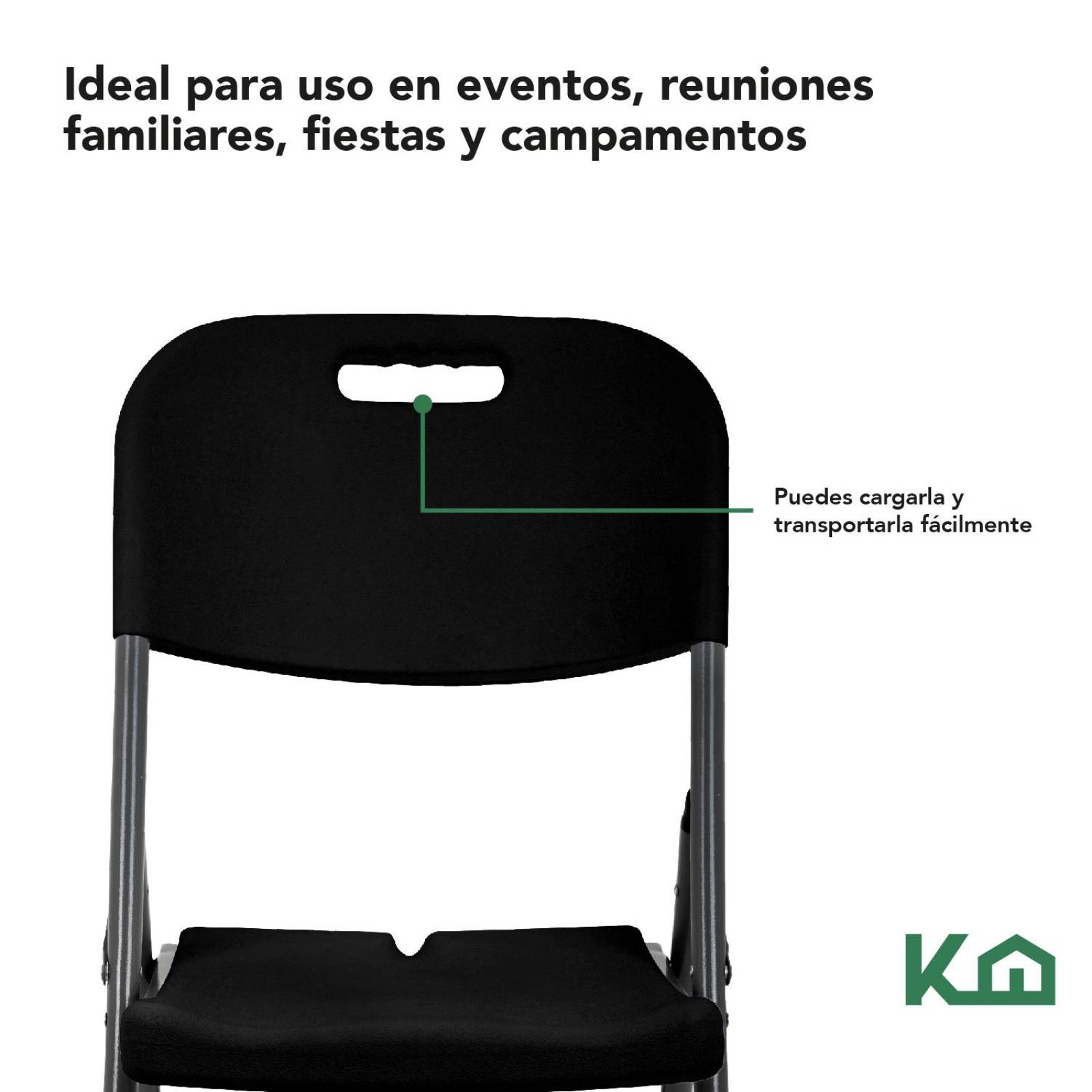 Set de 4 Sillas Plegables Negro De Plastico Eventos Jardin 