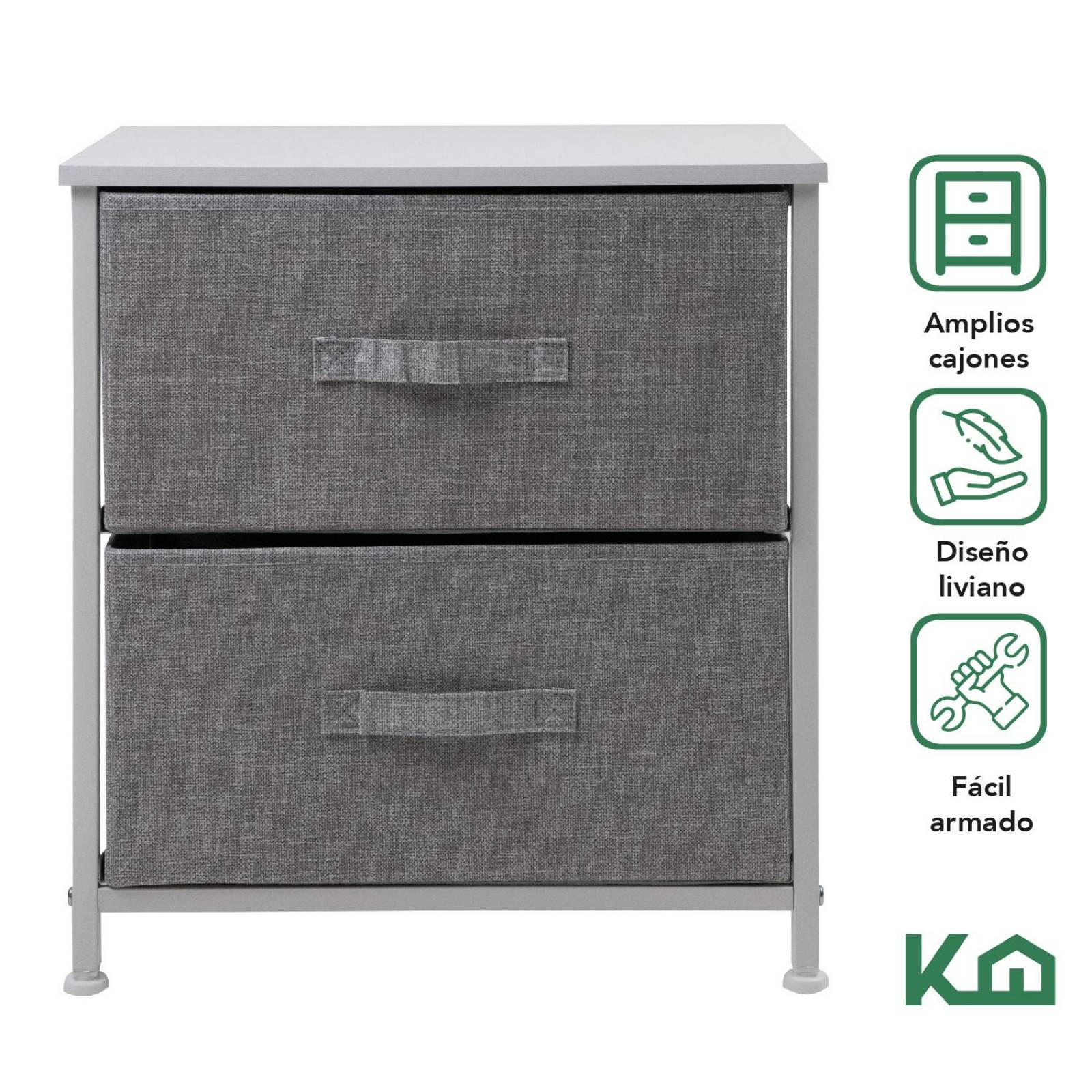 Comoda Cajonera 2 Cajones 2Pzas Colchon Matrimonial en Caja Blanco y gris